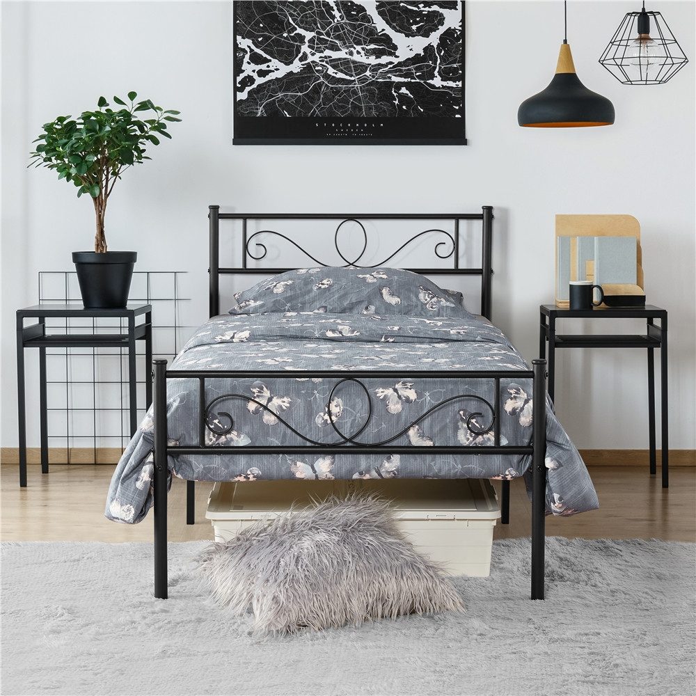Yaheetech Bettgestell Metallbett mit Kopfteil, Einzelbett/Doppelbett Metallbettrahmen, 90/160 cm (B)