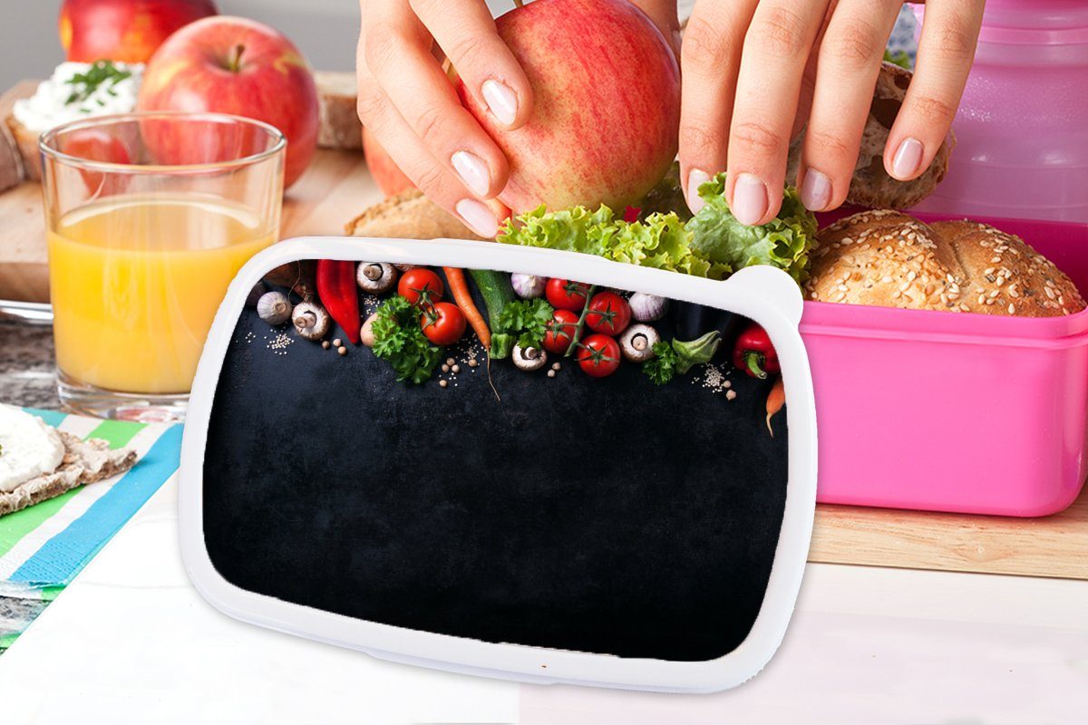 Snackbox, - Gemüse - Erwachsene, Lunchbox Kunststoff, Mädchen, - Küche, - Gewürze Brotdose (2-tlg), Kräuter - Kinder, MuchoWow Brotbox Kunststoff Schwarz rosa für Rustikal