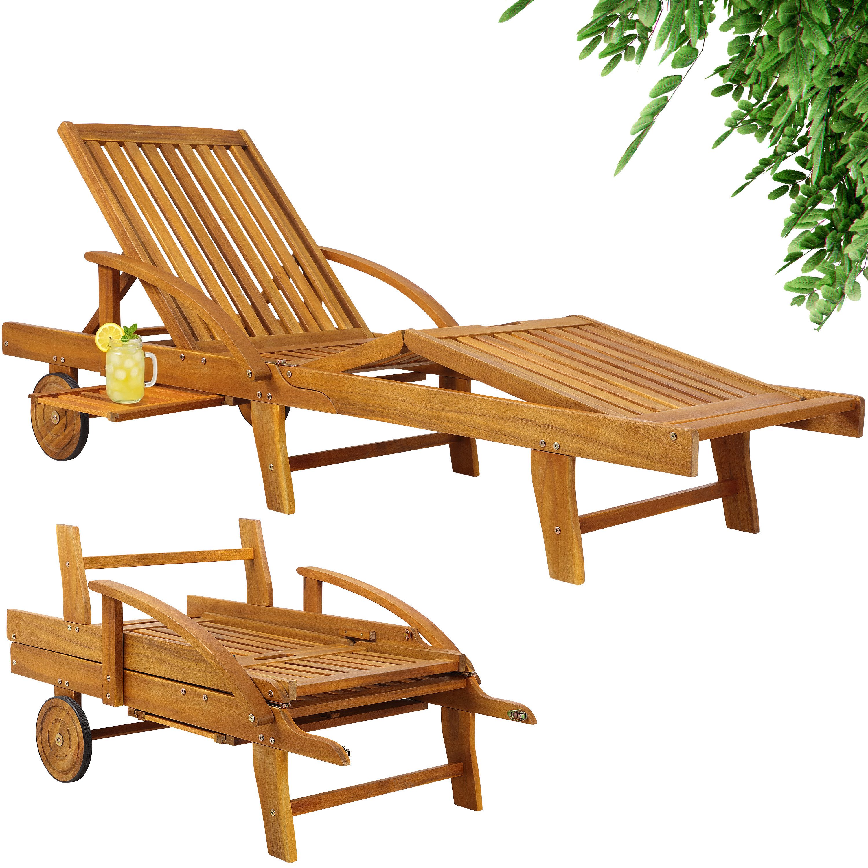 Casaria Gartenliege Braun, Akazien Holz verstellbar Tisch ausziehbar klappbar 160 kg belastbar