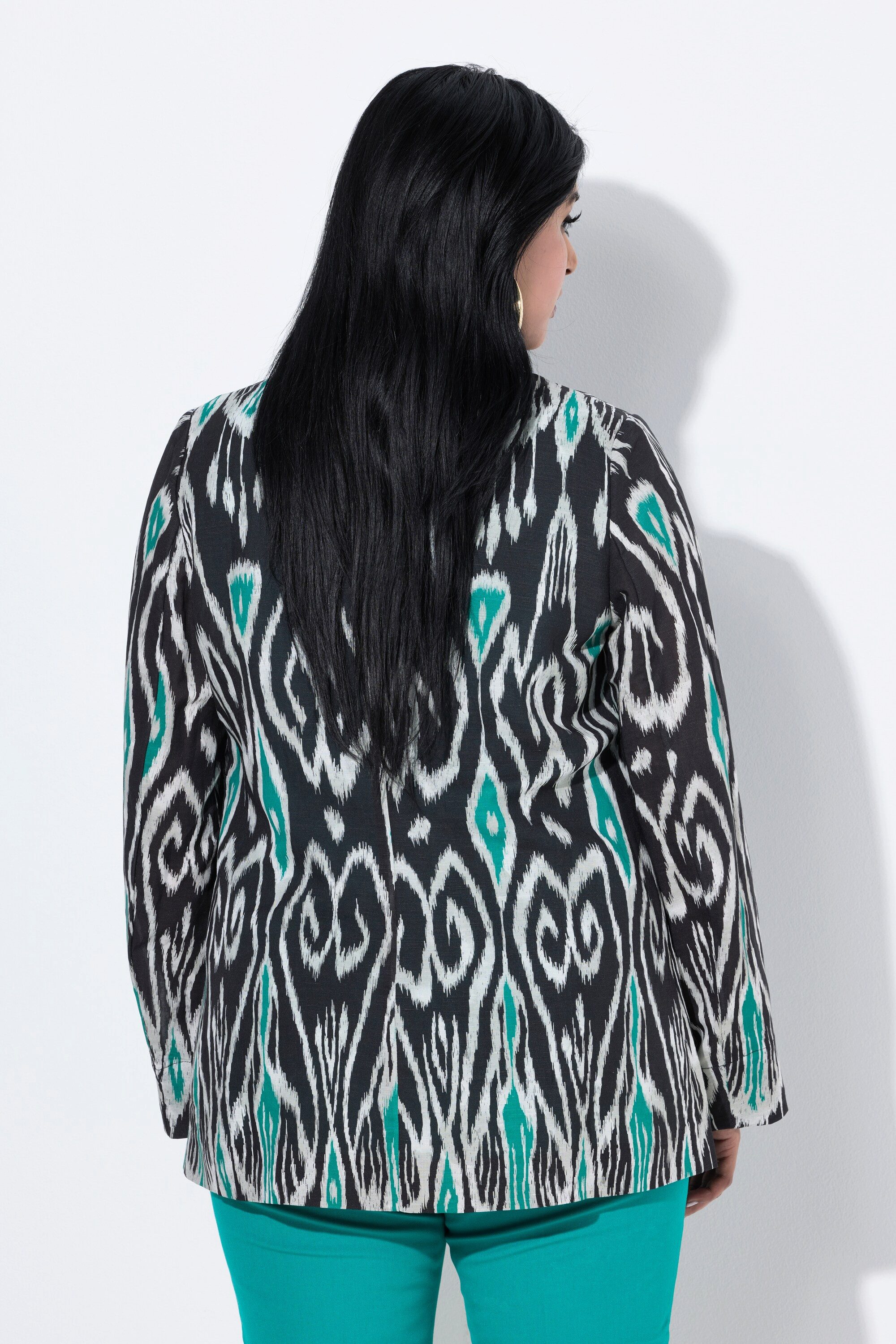 Ulla Popken Blusenblazer Leinenmix-Blazer grafischer Druck Reverskragen