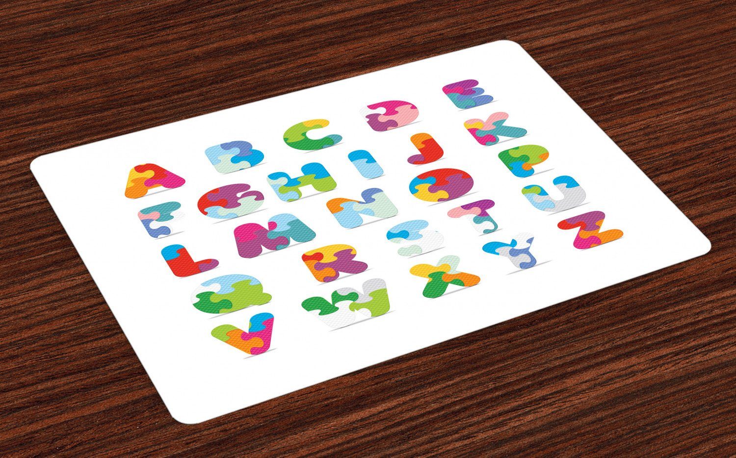 Stoff Digitaldruck, Abakuhaus, 4 Waschbare 4x), (4-teilig, Alphabet Platzset, Teilig-St., Küche Letters aus Puzzle Fun ABC Tischdekorations Set Esszimmer