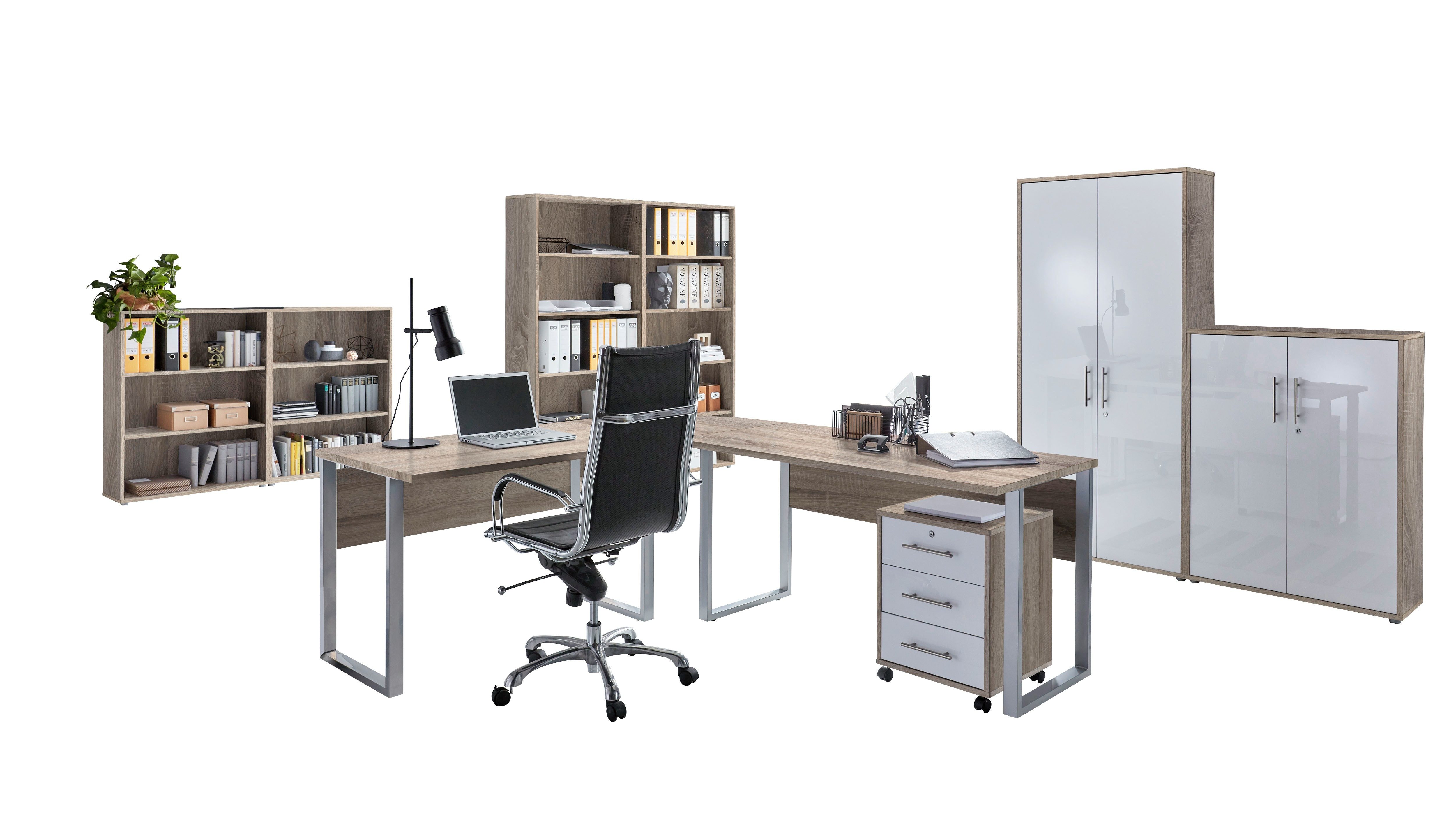 BMG Möbel Büromöbel-Set Office Edition 6, (Komplett-Set, 8-tlg), mit Winkelschreibtisch und abschließbaren Aktenschränken
