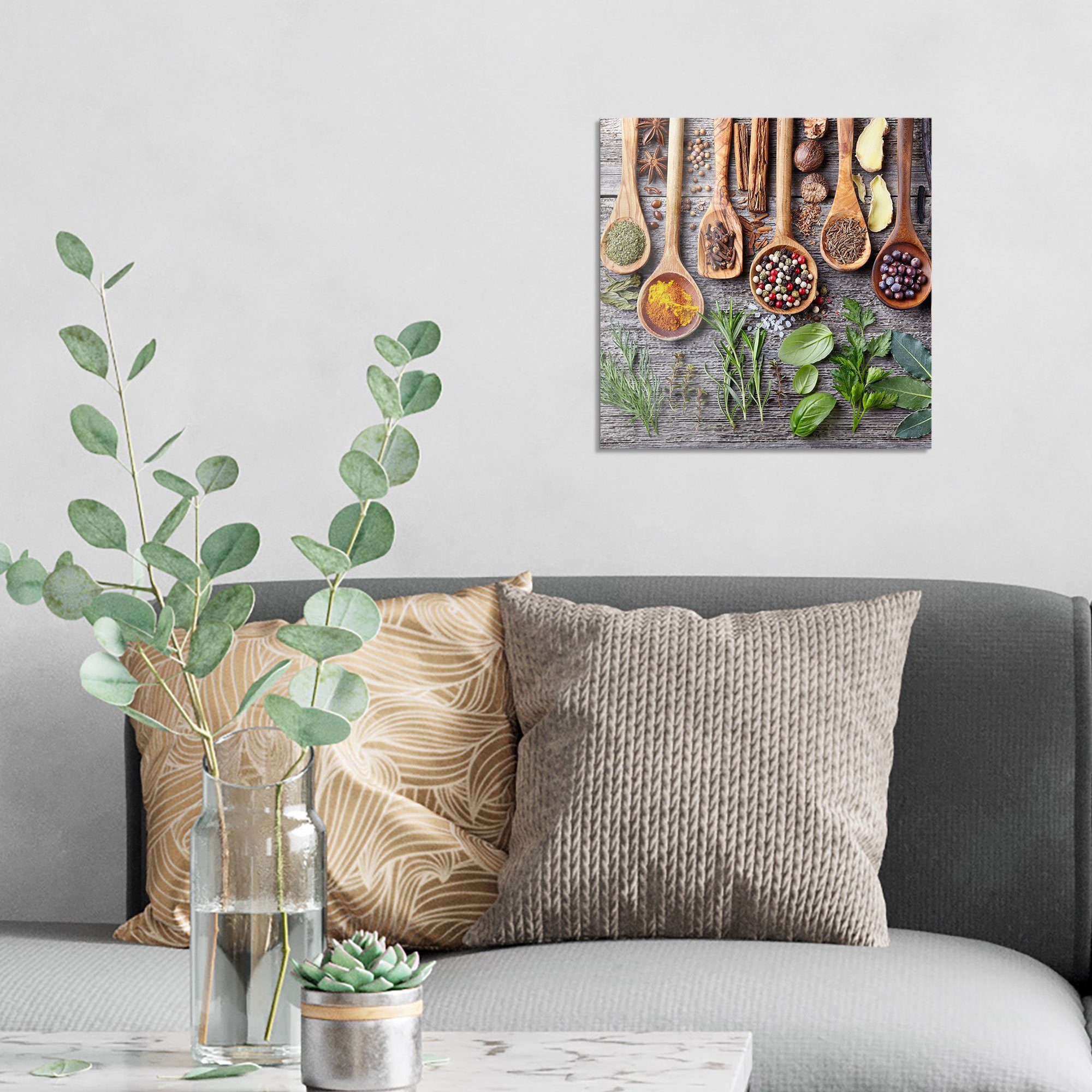 DEQORI Glasbild 'Dekorierte Kochlöffel', 'Dekorierte Kochlöffel', Glas Wandbild Bild schwebend modern