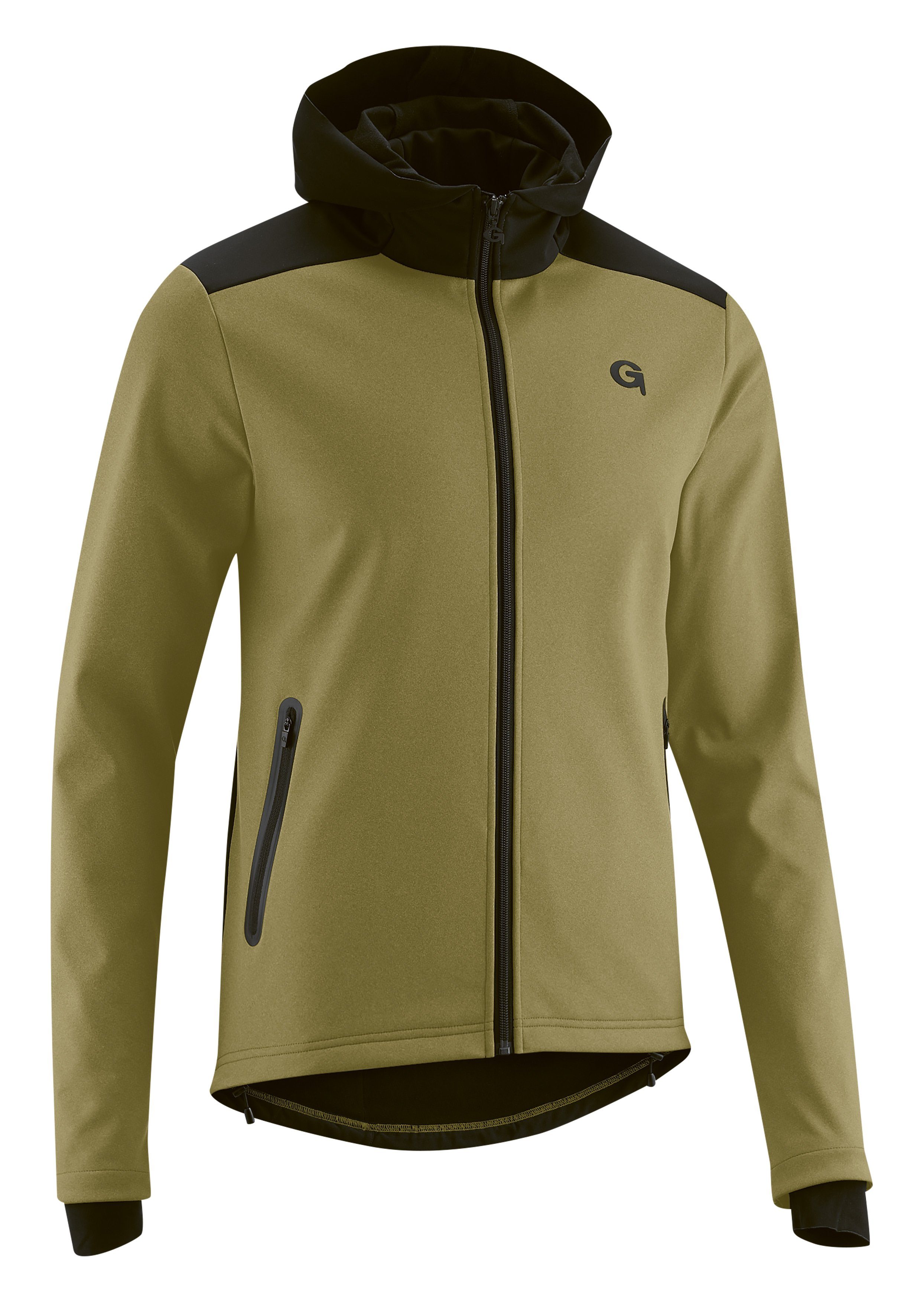 Gonso Radtrikot Travo Herren Softshell-Hoodie, Windjacke winddicht und atmungsaktiv olivgrün