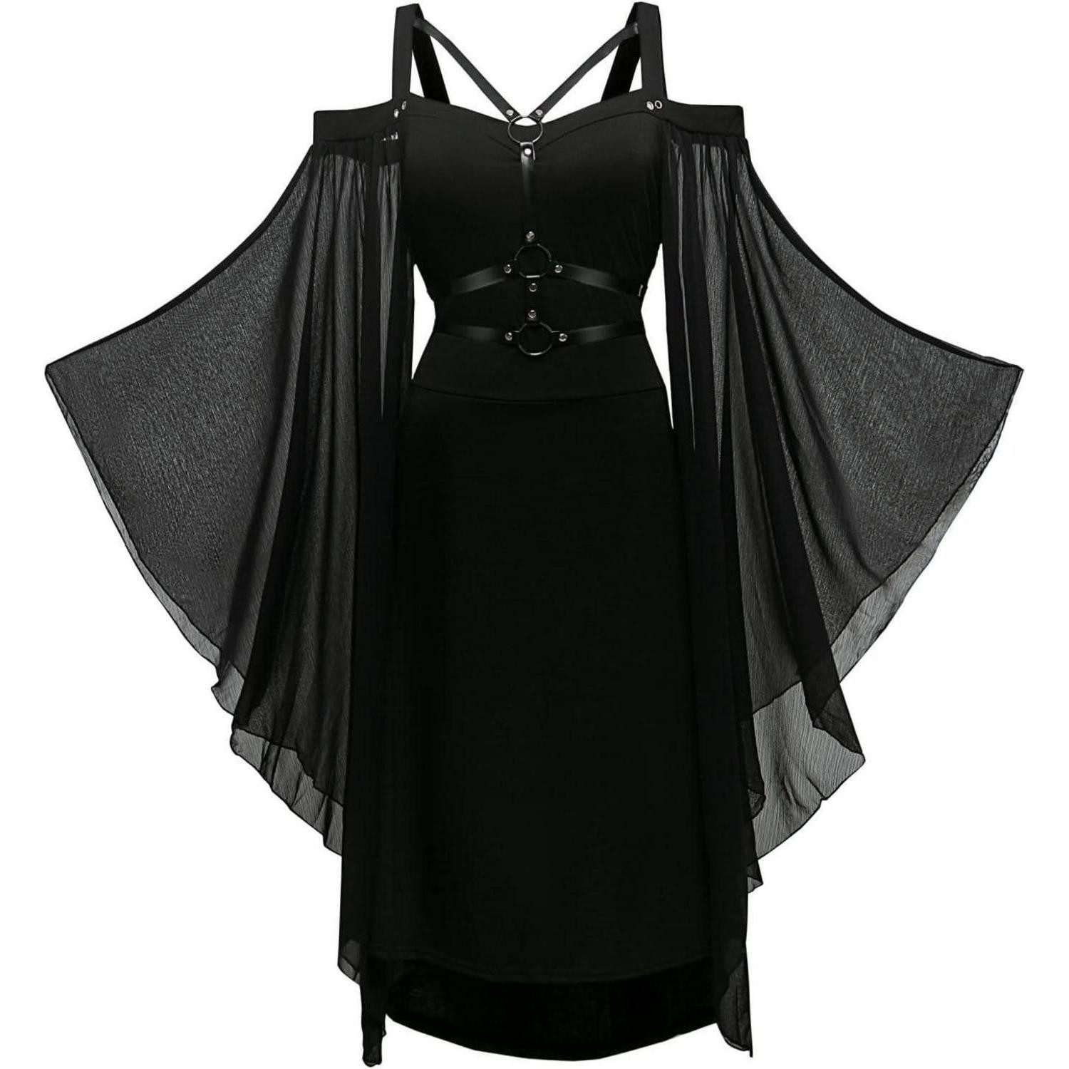 LuxusKollektion Hexen-Kostüm Kleid Gothic Damen Trompetenärmel Halloween Kostüm 3XL Schwarze