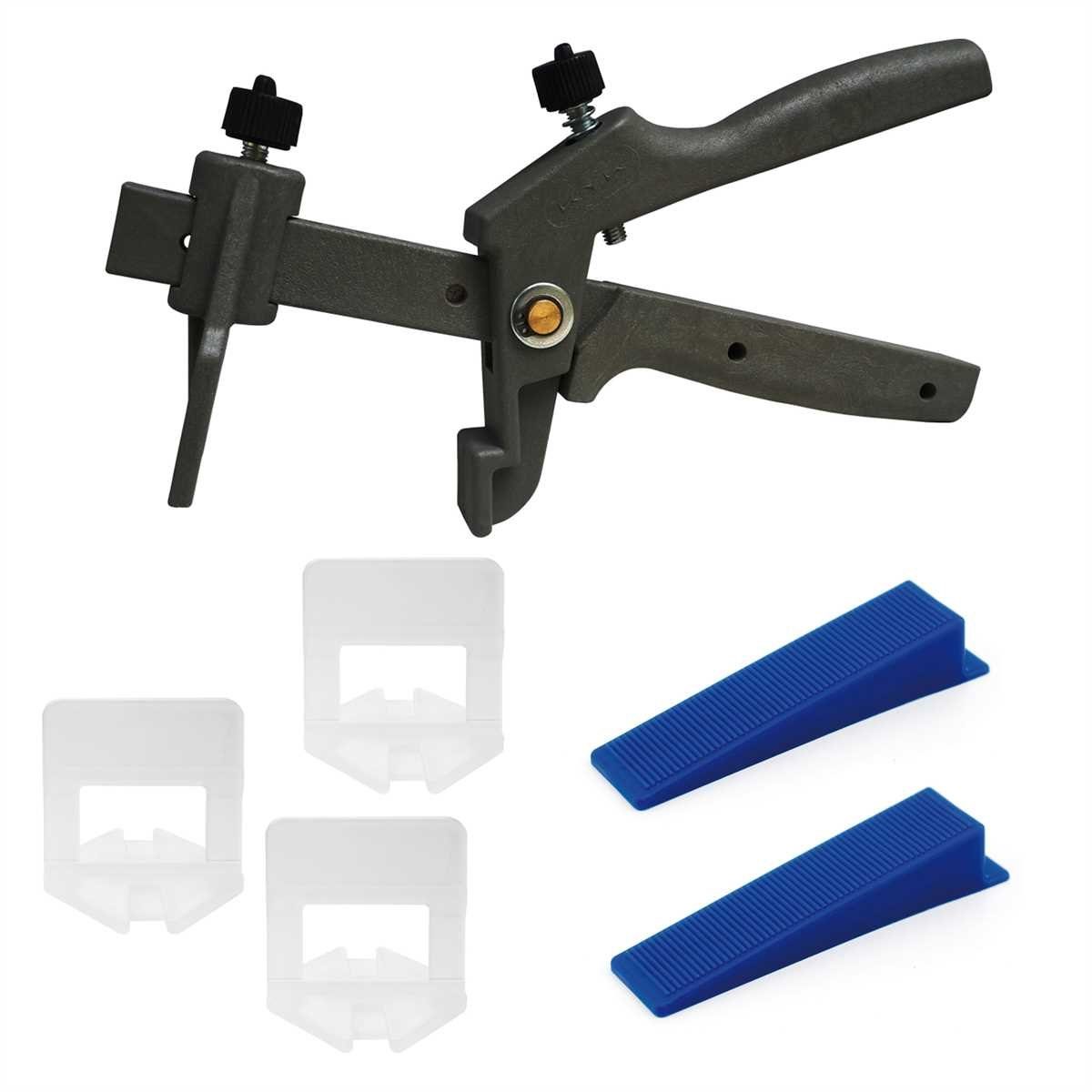 Verlegeset 4mm Fliesen Verlegehilfe Set 100 Zuglaschen + 50 Keile + Zange