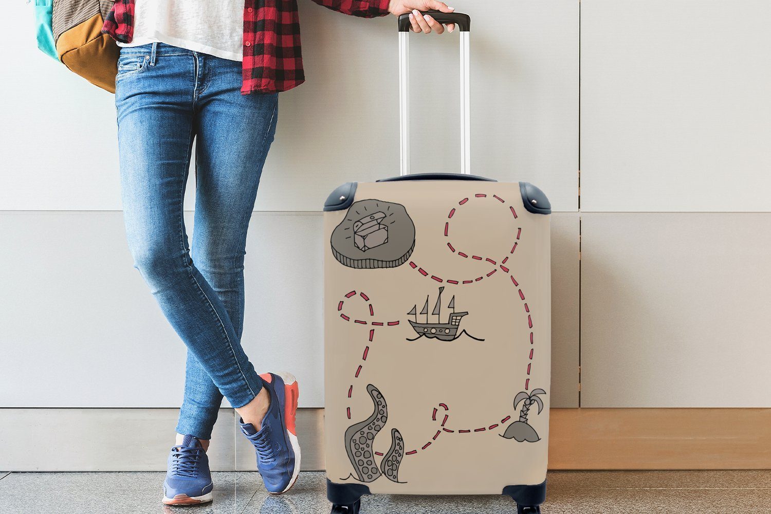 Rollen, Reisetasche 4 Kinder, Trolley, Schatzkarte Handgepäckkoffer Illustration für Handgepäck Reisekoffer Ferien, einer MuchoWow rollen, mit für einfachen