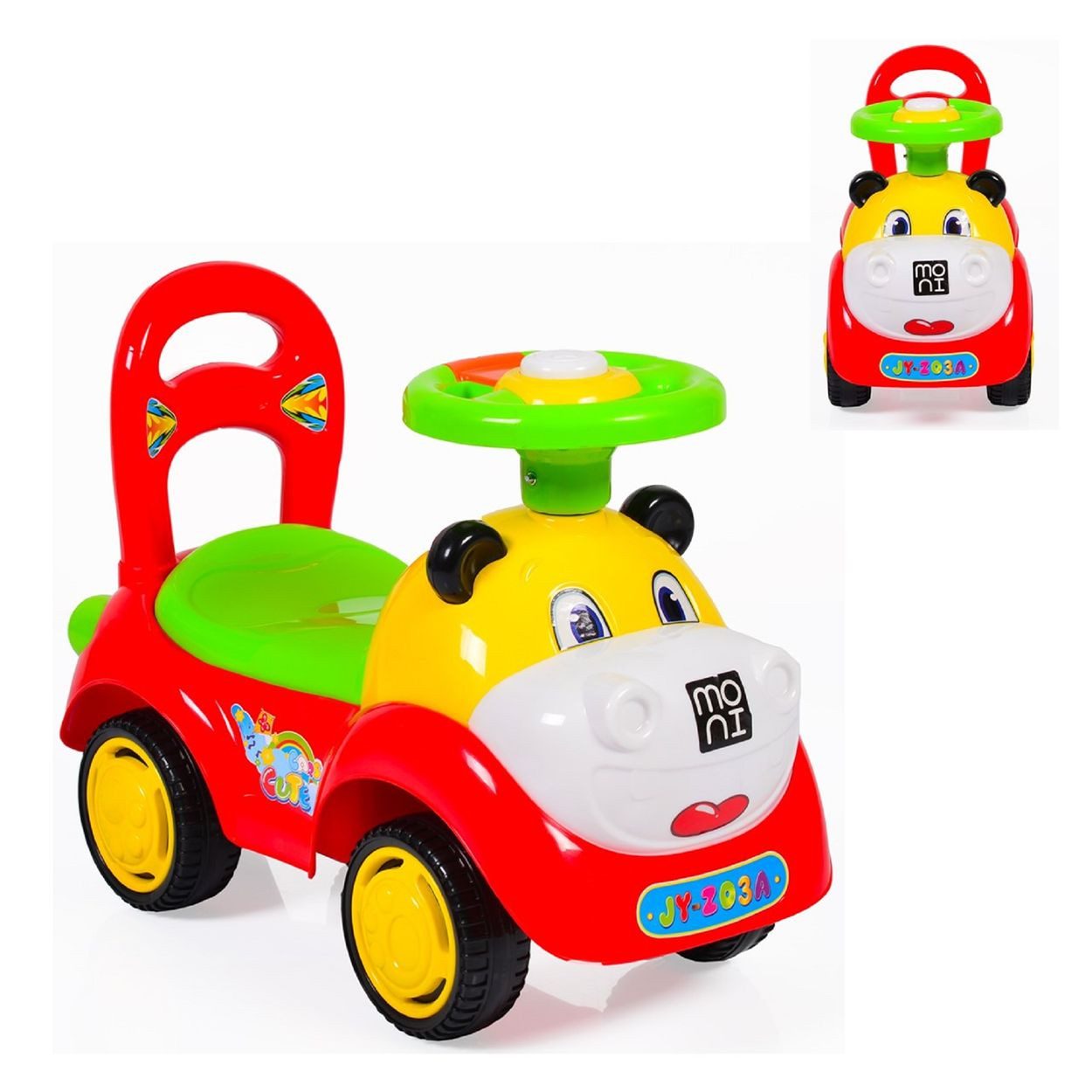 Moni Rutscher Kinderauto Laufhilfe Super Car, lustiges Design, Melodien, Rückenlehne