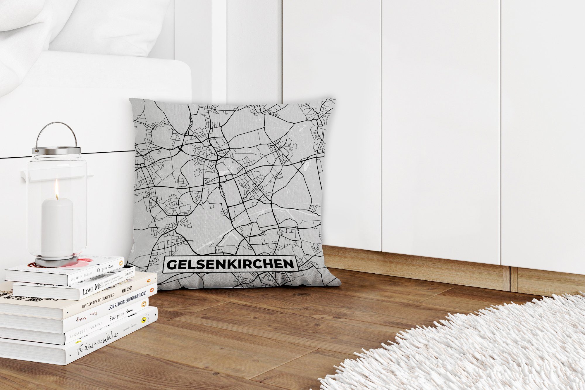 MuchoWow Dekokissen Karte, für Deko, mit Füllung Gelsenkirchen Schlafzimmer, Sofakissen Stadtplan - - Deutschland Wohzimmer, - Zierkissen