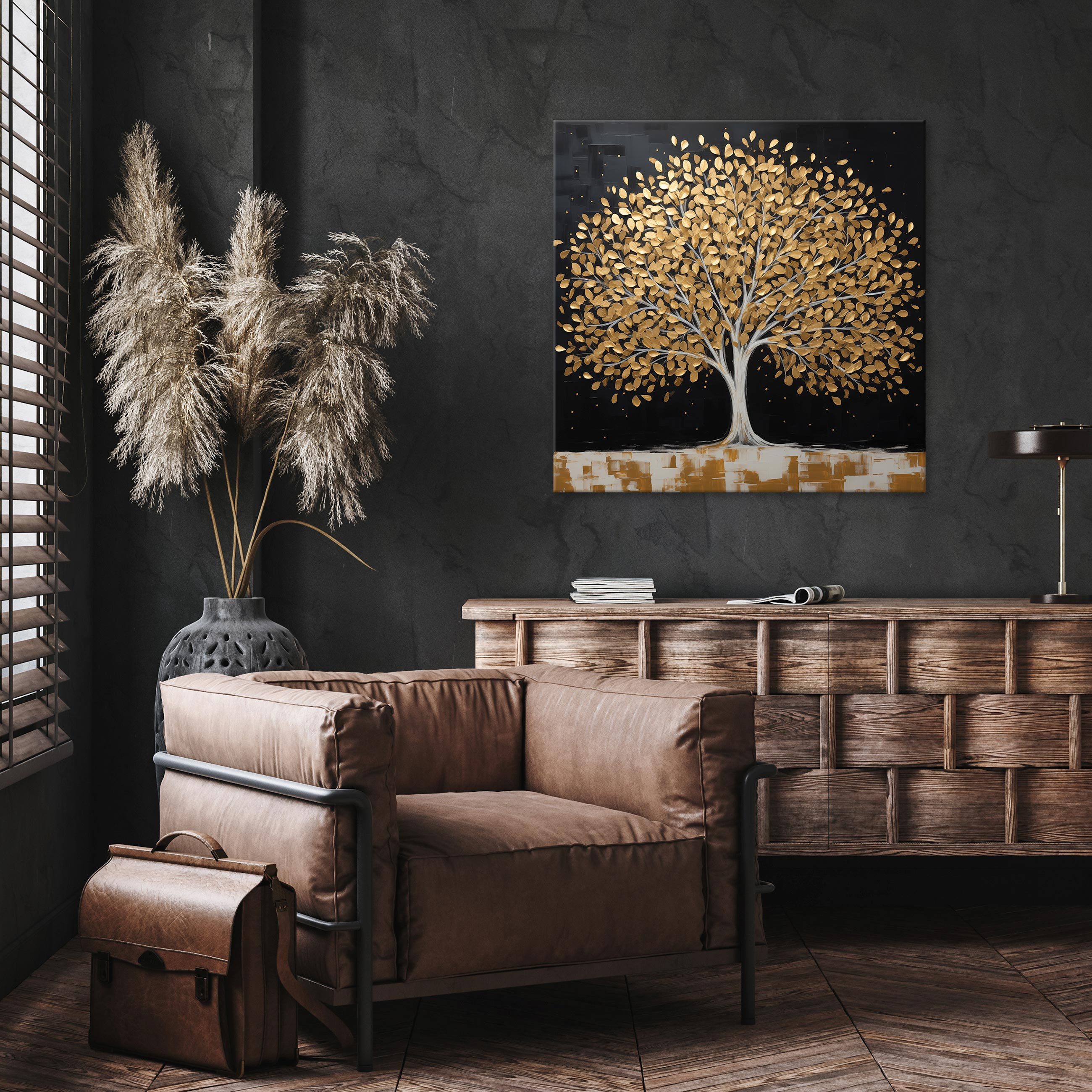 Wallarena Leinwandbild Baum Gold Abstrakt Modern XXL Leinwandbilder Bilder günstig online kaufen