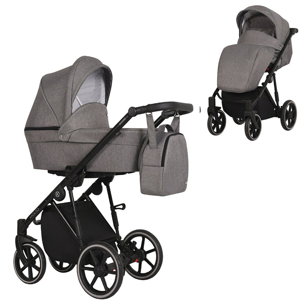 babies-on-wheels Kombi-Kinderwagen Molto 2 in 1 - 12 Teile - von Geburt bis 4 Jahre in 14 Designs Grau = schwarzes Gestell