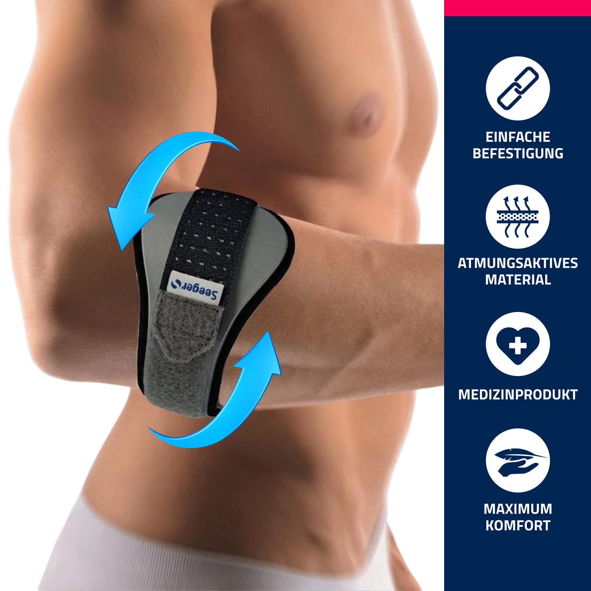 Seeger Gesundheitshaus Ellenbogenbandage Seeger Medizinische Epicondylitis-Spange Silber
