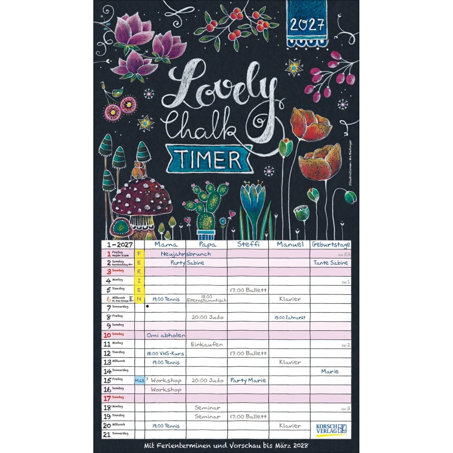 Korsch Verlag Wandkalender Lovely Chalk Timer 2027
