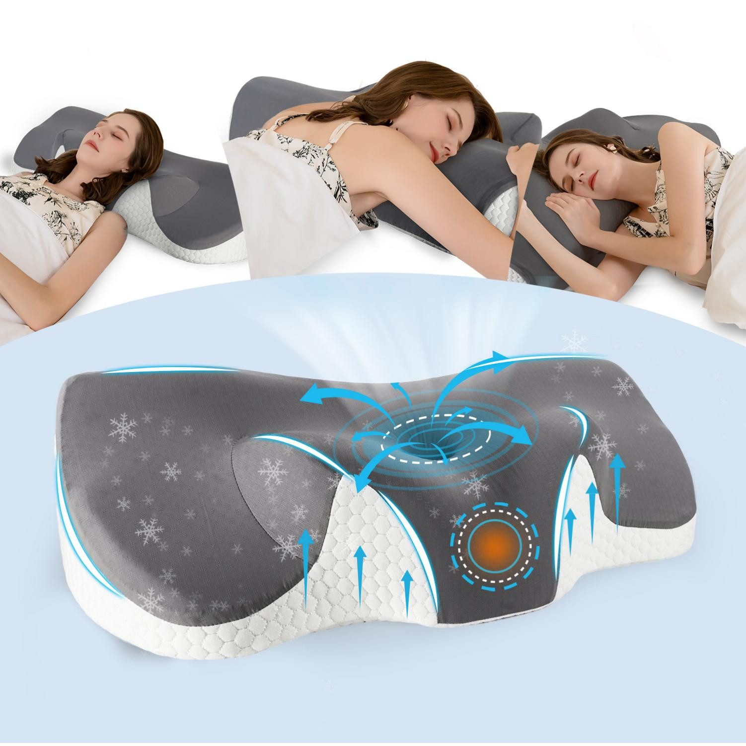 Esun Kopfkissen Nackenstützkissen Orthopädisches Memory Foam, Seitenschläferkissen, Füllung: 100% Memory Foam, Rückenschlafer, Bauchschlafer, Seitenschlafer, Set, atmungsaktiv und weich Ergonomisches Nackenstützkissen, Ergonomische Kopfkissen 5-Zonen-Stützsystem Kissen