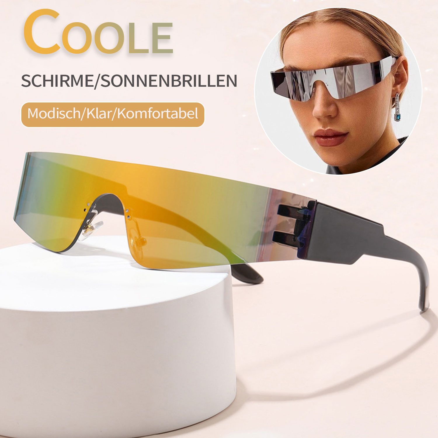 Refttenw Sonnenbrille Getönt Brille, Sonnenbrille Herren Damen Sommer Outdoor Mode Randloses