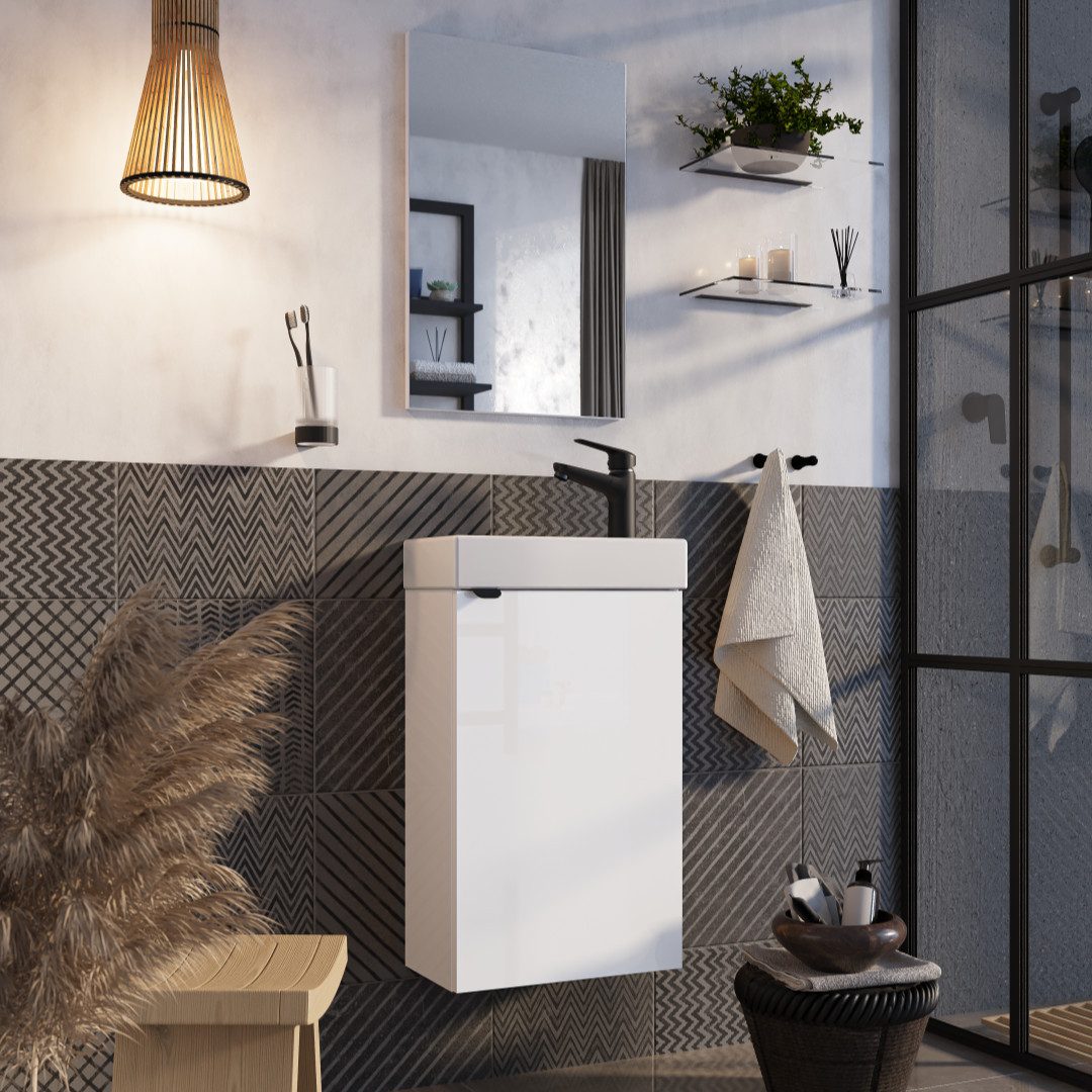 welltime Badmöbel-Set Badmöbel-Set Gesa, Schrank mit Waschbecken und Spiegel, wandhängend, Waschbeckenunterschrank mit Wachbecken und Spiegel