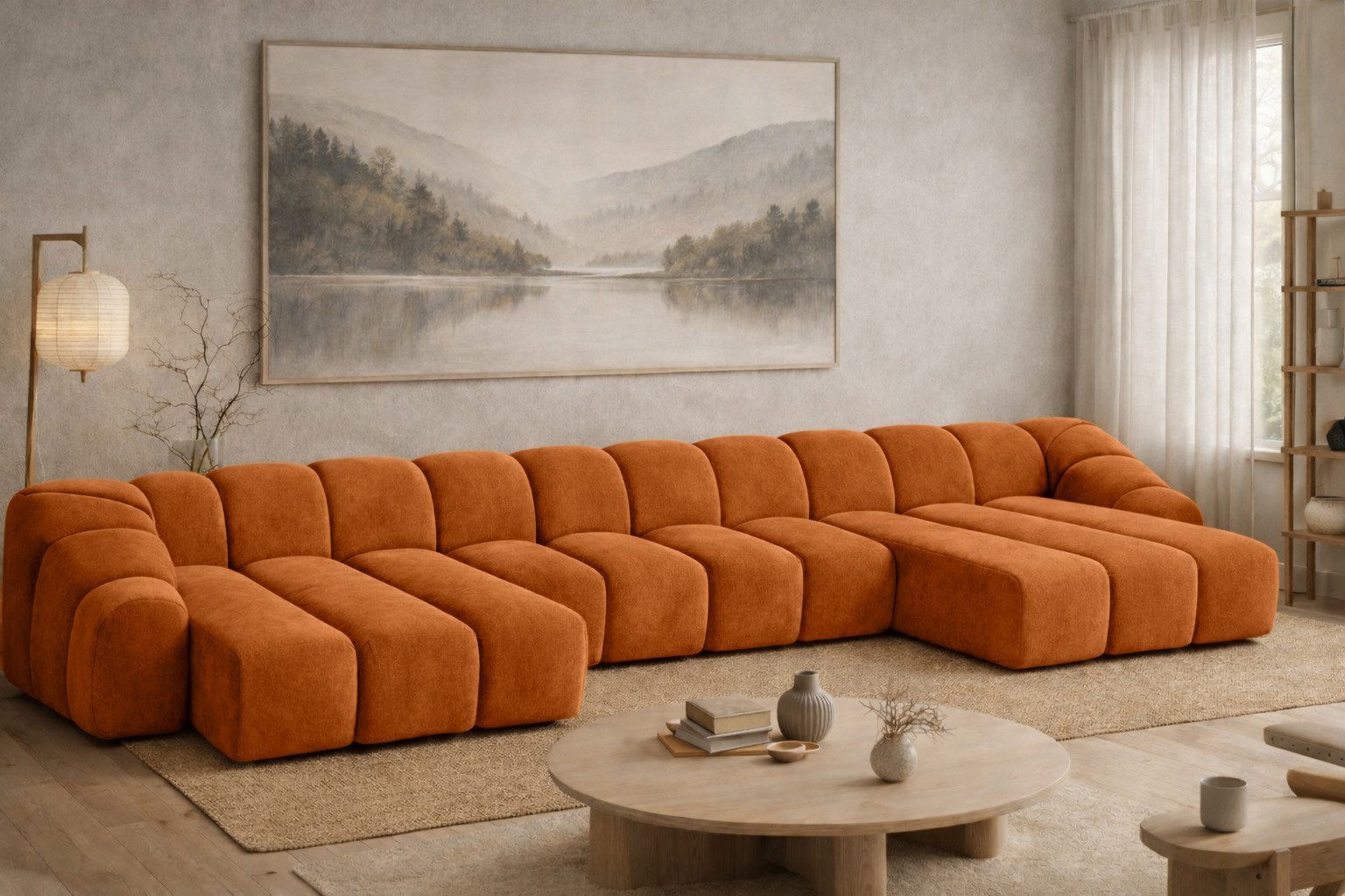 Kaiser Möbel Ecksofa U XL modular für Wohnzimmer, Samtstoff Bluvel, CROISSANT, Wohnlandschaft, U-Form XL,modulares System,extra große Wohnlandschaft