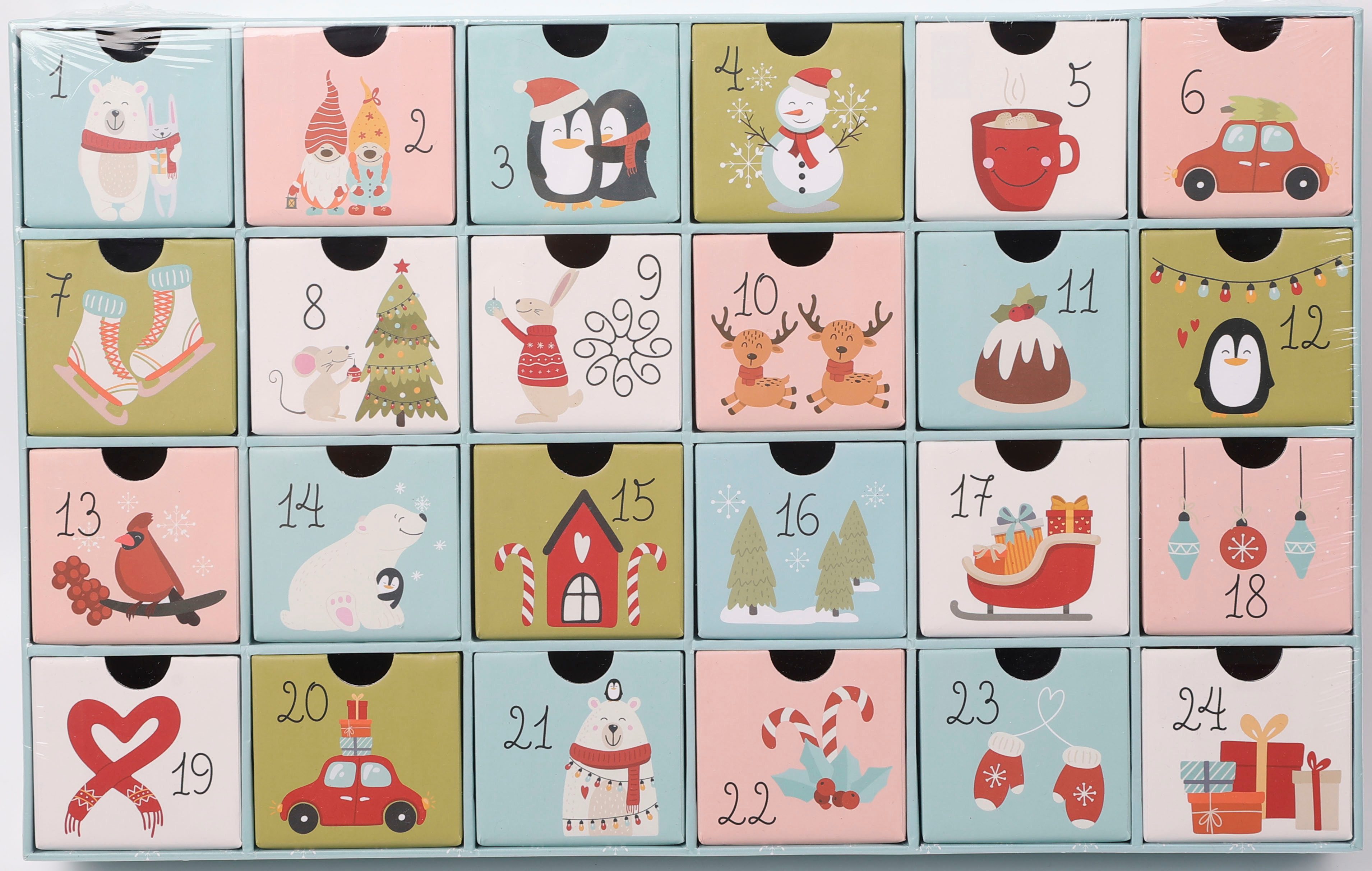OTTO home Adventskalender für die täglichen Überraschungen in der Vorweihnachtszeit, mit süßen, kindlichen Motiven auf den unbefüllten Schubladen