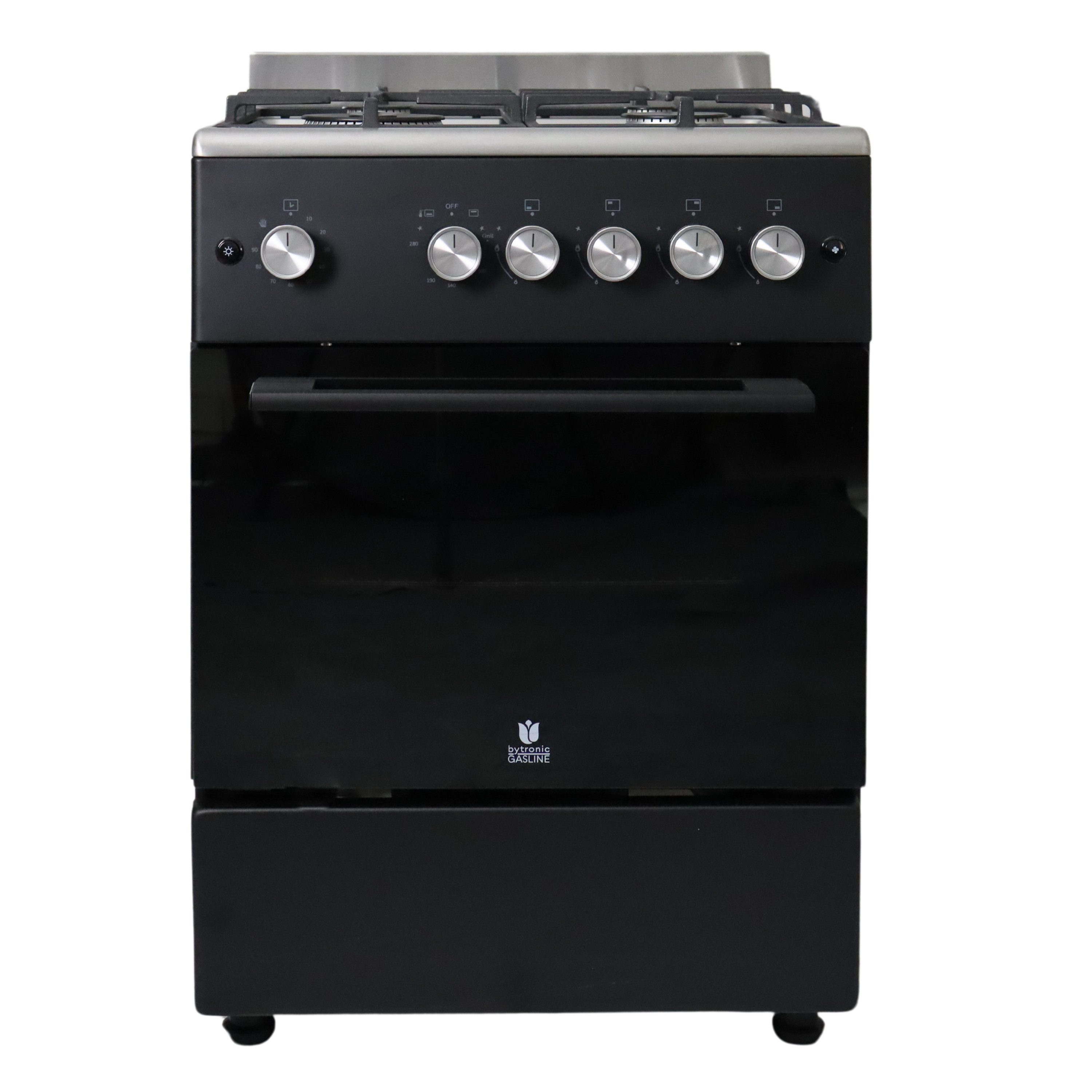 Gasline Gas-Standherd mit Gasbackofen mit Thermostat, 60cm breit SHGG6060FGWB, mit Grill, Umluft & Beleuchtung, Schwarz/Edelstahl, Zündsicherung, elektrische Zündung, Erdgas Propangas