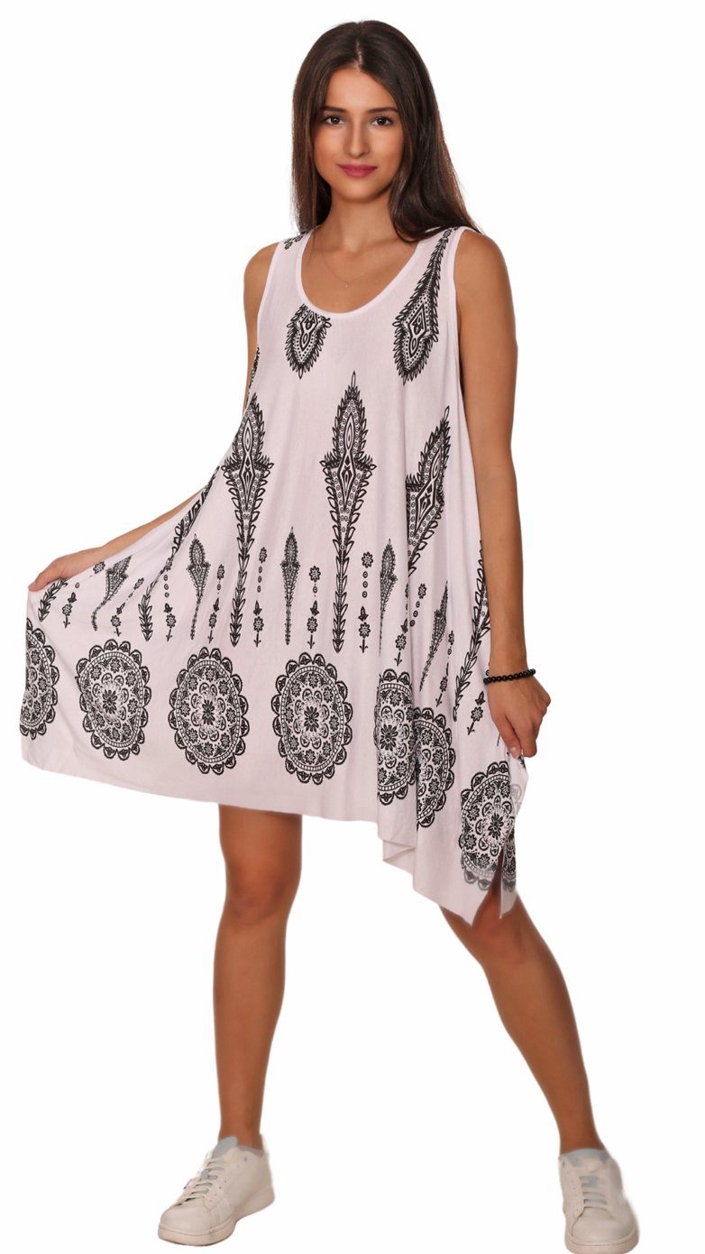 Charis Moda Sommerkleid Trägerkleid knielang Indian Ornamentic Print Weiss