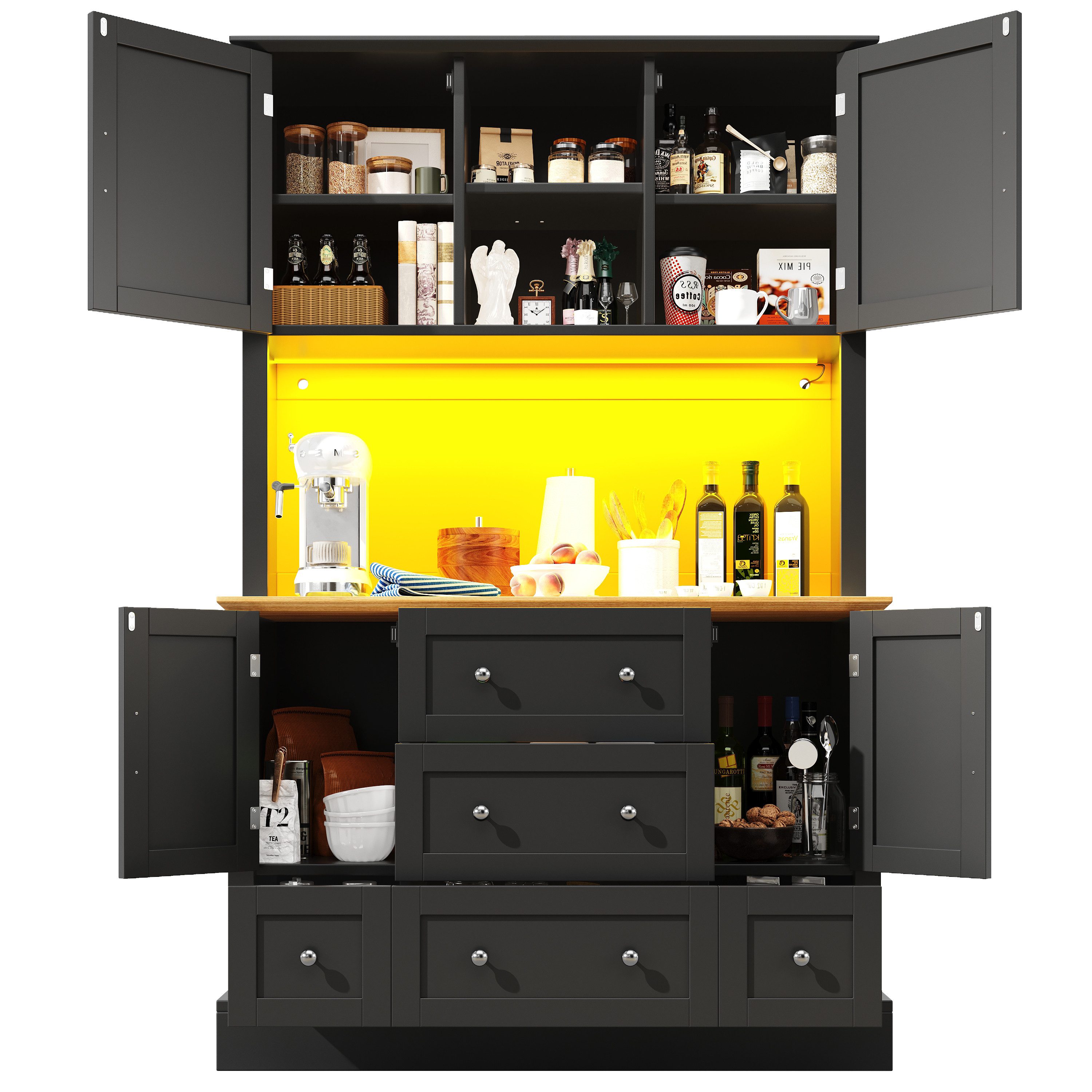 REDOM Hochschrank Vitrinenschrank,Buffetschrank (Hochschrank Schwarz mit günstig online kaufen