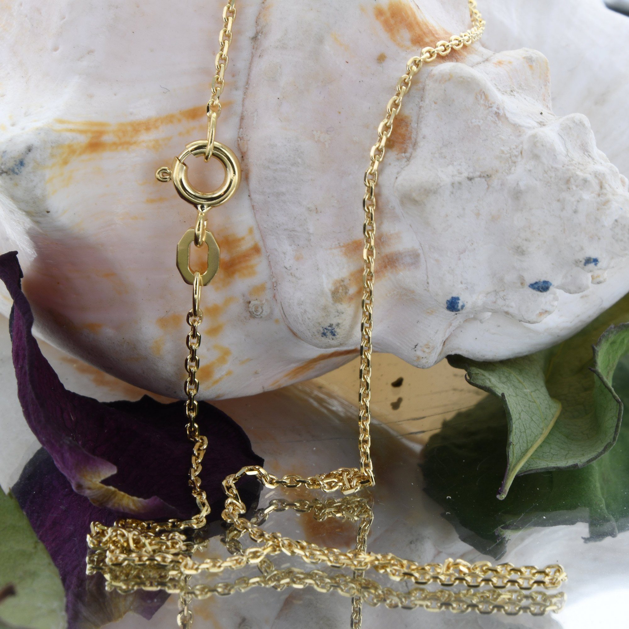 HOPLO Goldkette Ankerkette diamantiert Länge 38cm - Breite 1,2mm - 750-18 Karat Gold, Made in Germany