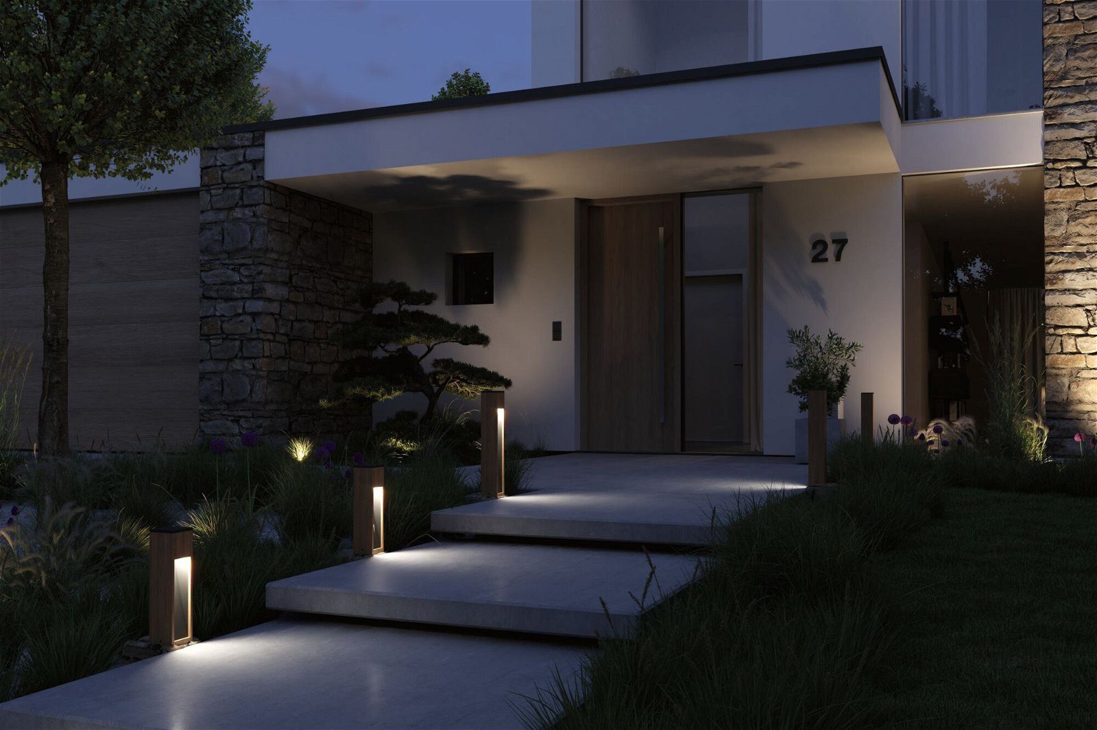 Paulmann Pollerleuchte Trabia IP44 eckig 3000K 3,5W 230lm 230V 38° GU10 Holz, LED fest integriert, Warmweiß