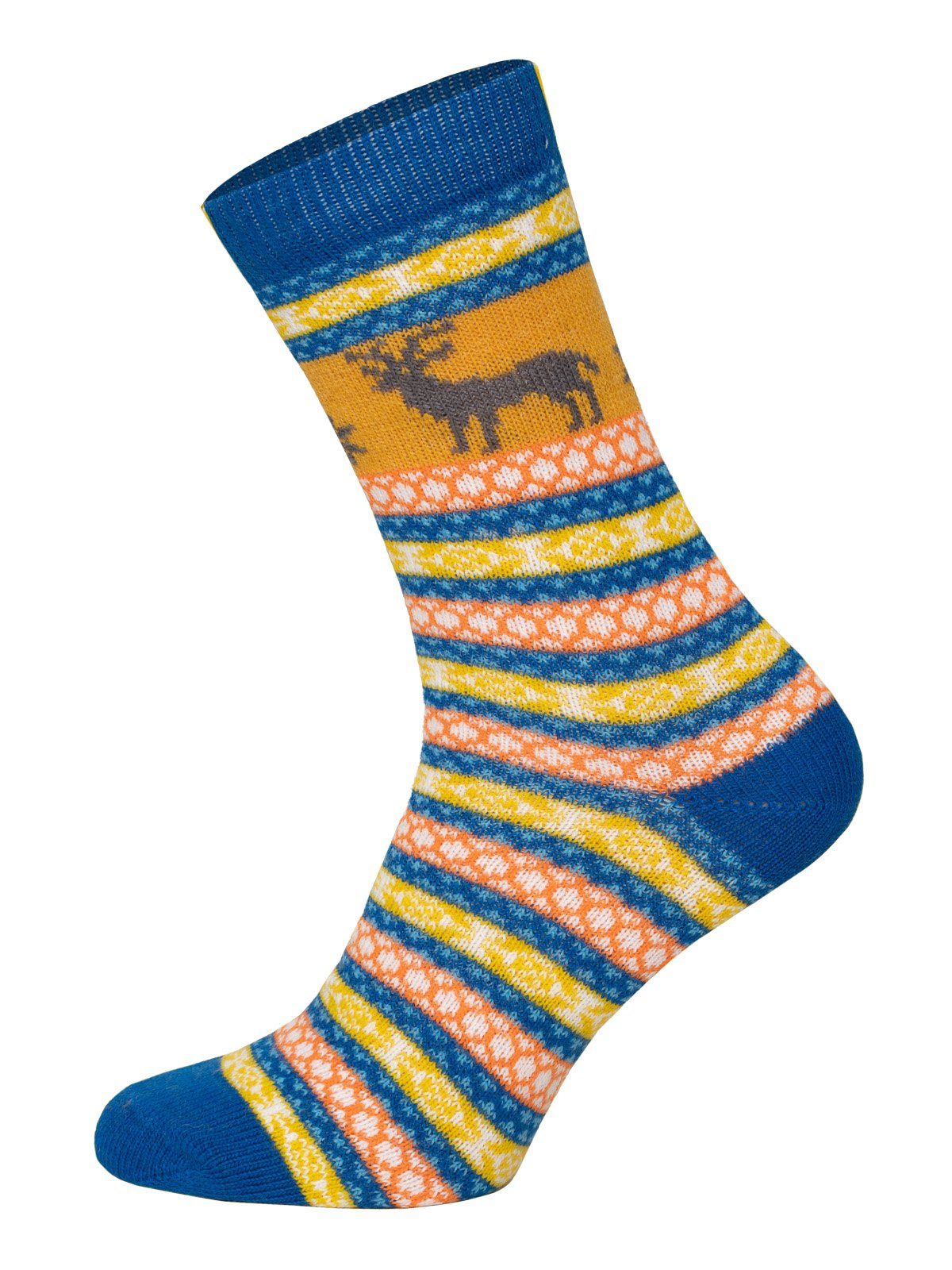 HomeOfSocks Norwegersocken Hygge Elch Norweger Socken Für Herren Und Damen mit Wolle 2er Pack Wollsocken Fröhlich Bunten Elch Mustern Druckarmer Zehennaht