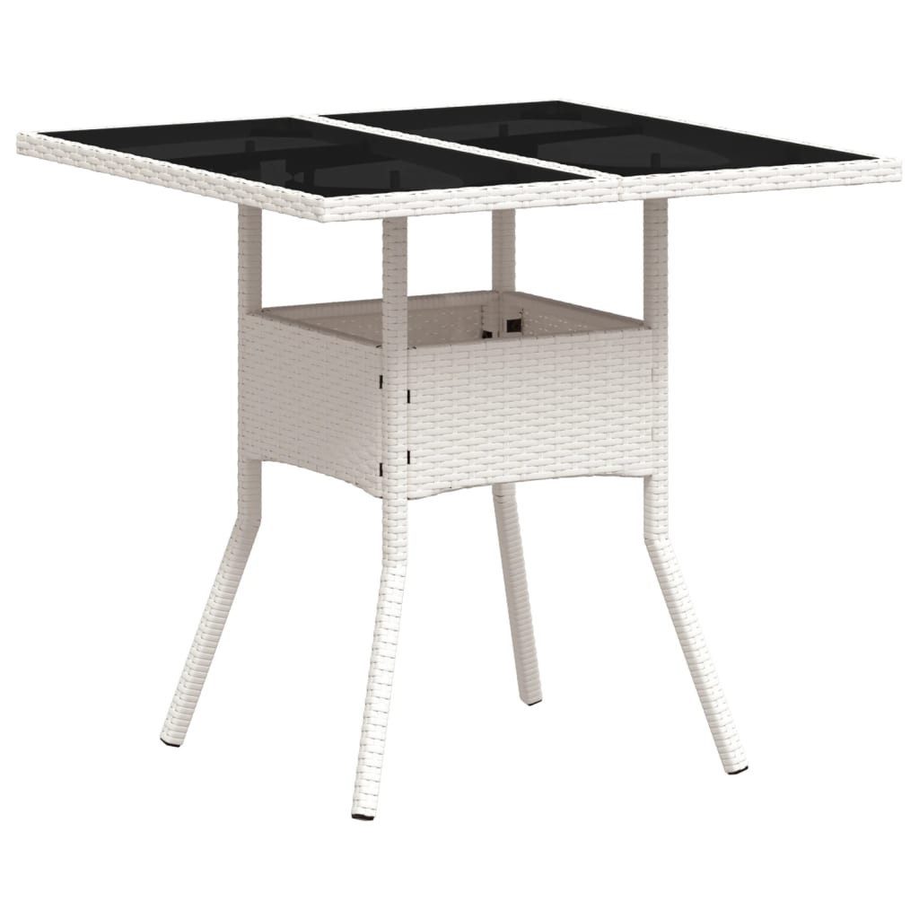 furnicato Gartentisch PE-Rattan 80 x 80 x 75 cm Weiß (1-St), UV-beständiger Outdoor-Tisch mit Hartglasplatte für die Terrasse