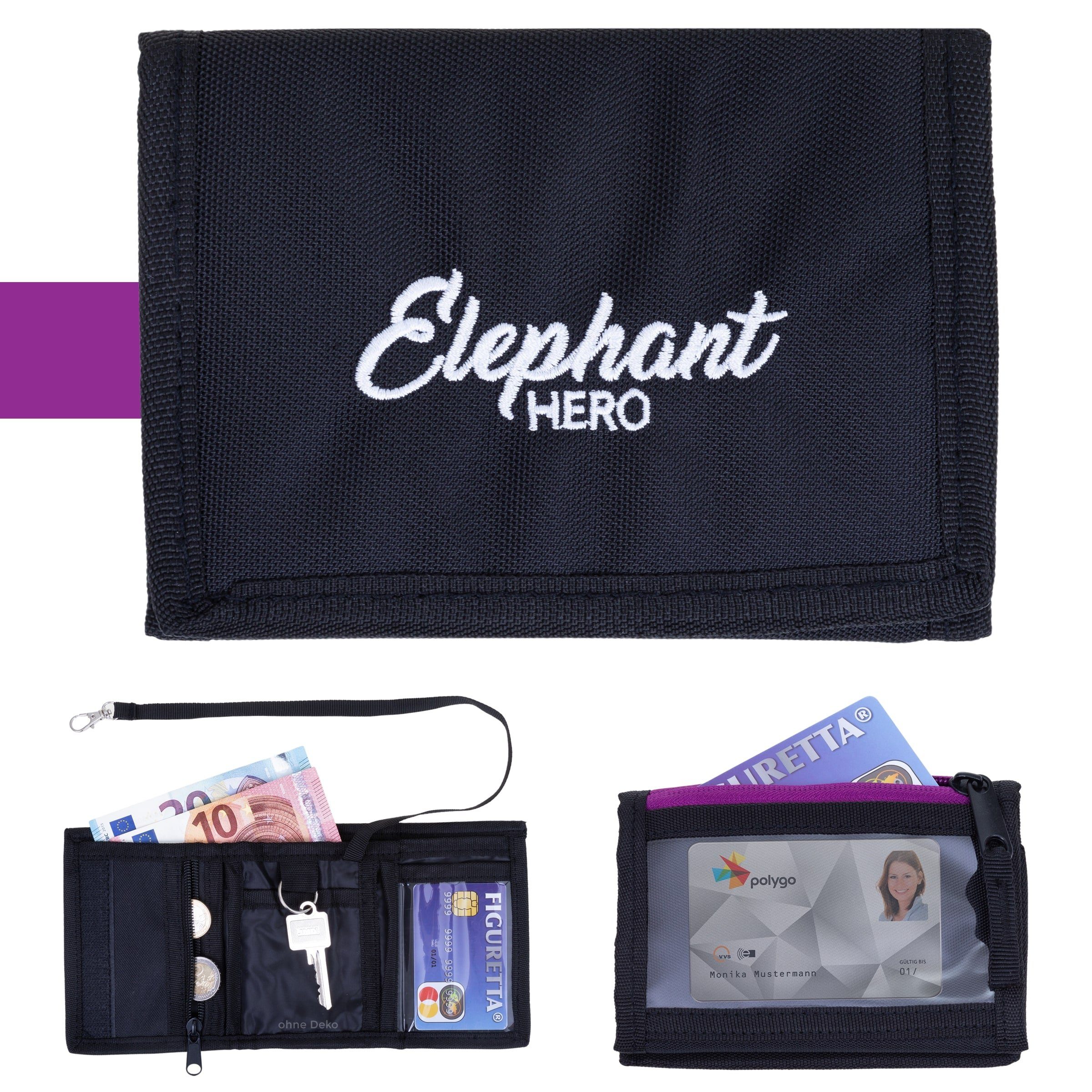 ELEPHANT Geldbörse Mädchen Jungen Hero Signature, Wallet Klettbörse Schülerbörse Schlüsselring Ausweisfach