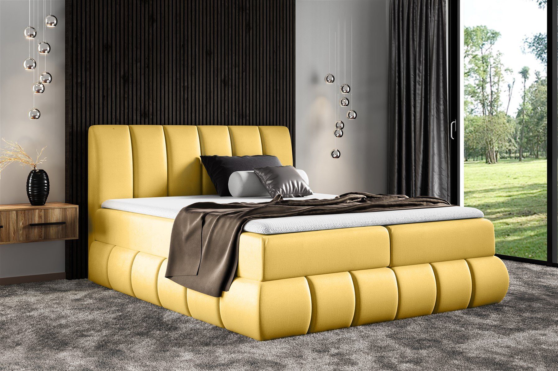Fun Möbel Boxbett Schlafzimmerbett YANIS in Stoff Fancy (inkl. Bettkästen, inkl. Kaltschaumtopper)