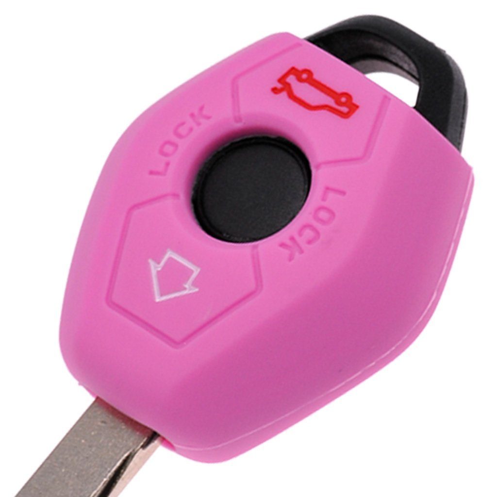 mt-key Schlüsseltasche Autoschlüssel Softcase Silikon Schutzhülle Rosa, BMW E46 E83 E52 E85 E86 E39 E61 E60 E53 3 Knopf Funk Fernbedienung