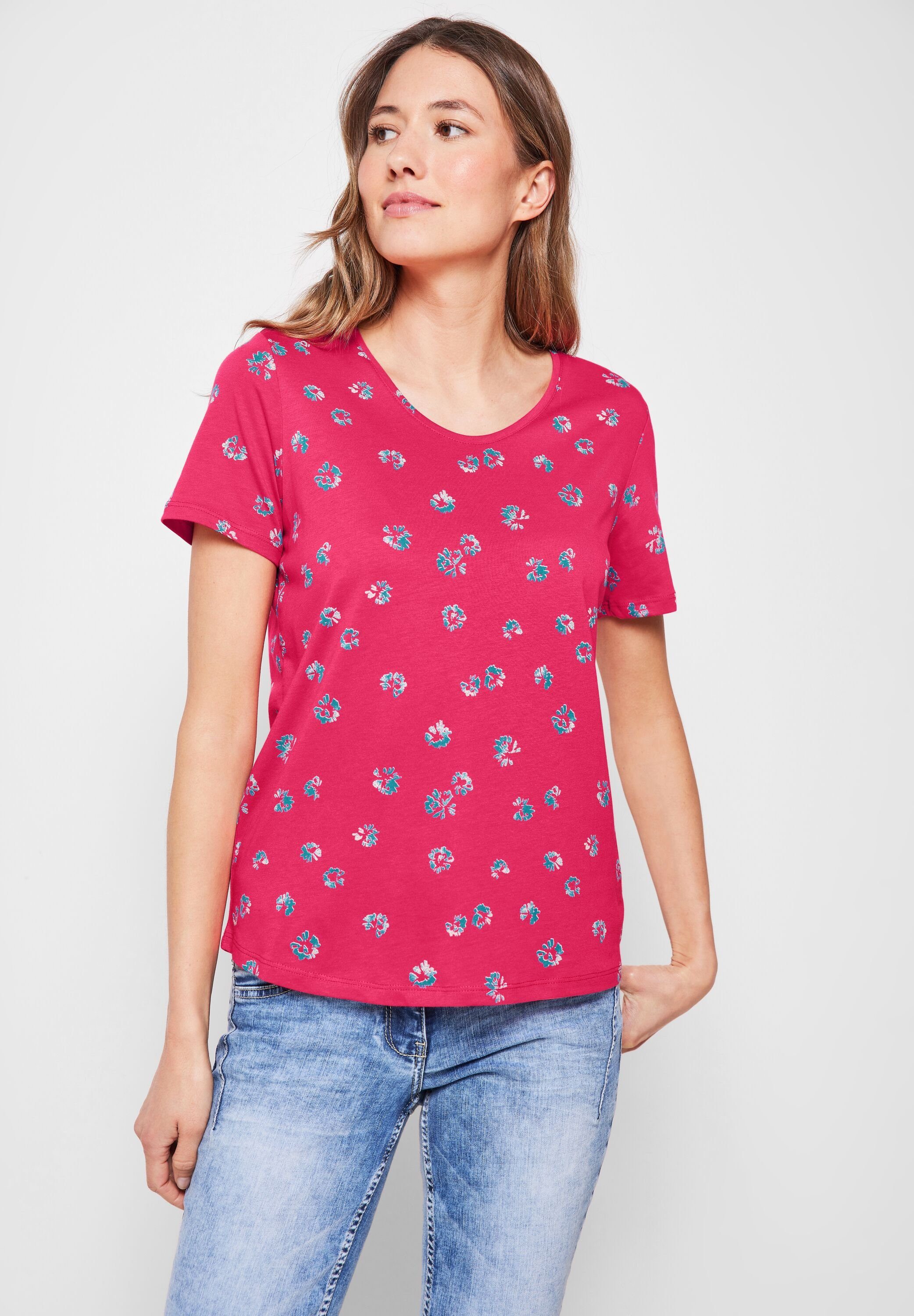 Cecil T-Shirt aus softem Materialmix fresh pink | V-Shirts