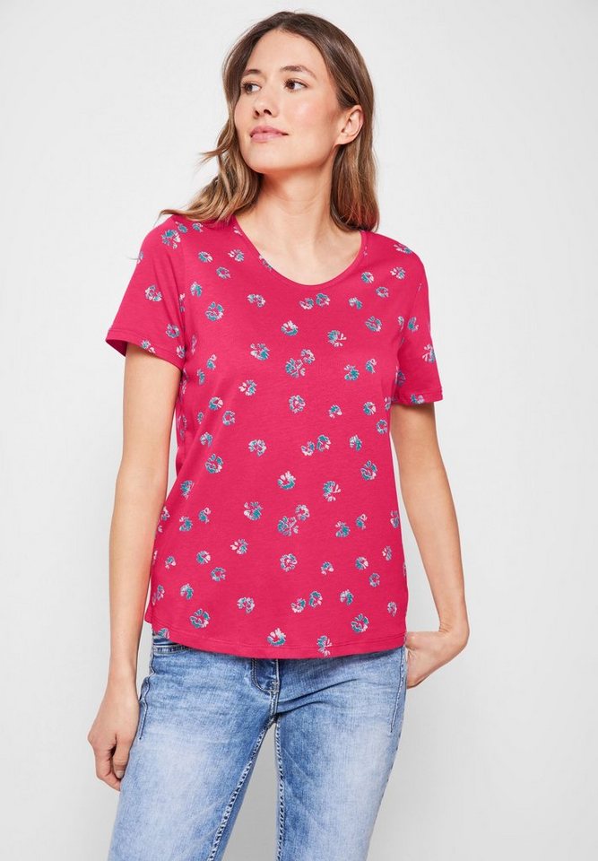 Cecil T-Shirt aus softem Materialmix, Abgerundeter V-Ausschnitt