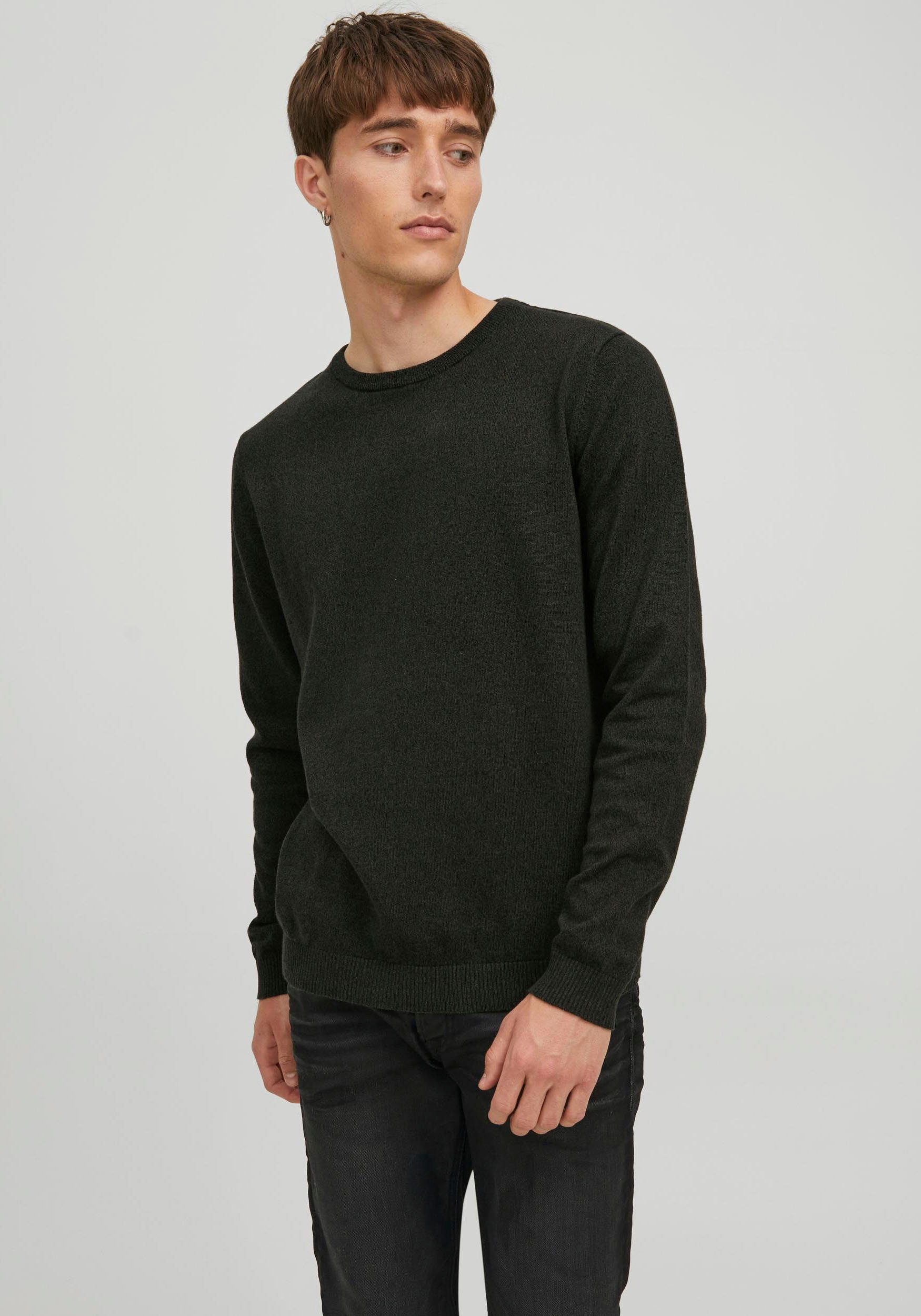 Jack & Jones Rundhalspullover BASIC KNIT CREW NECK olivgrün