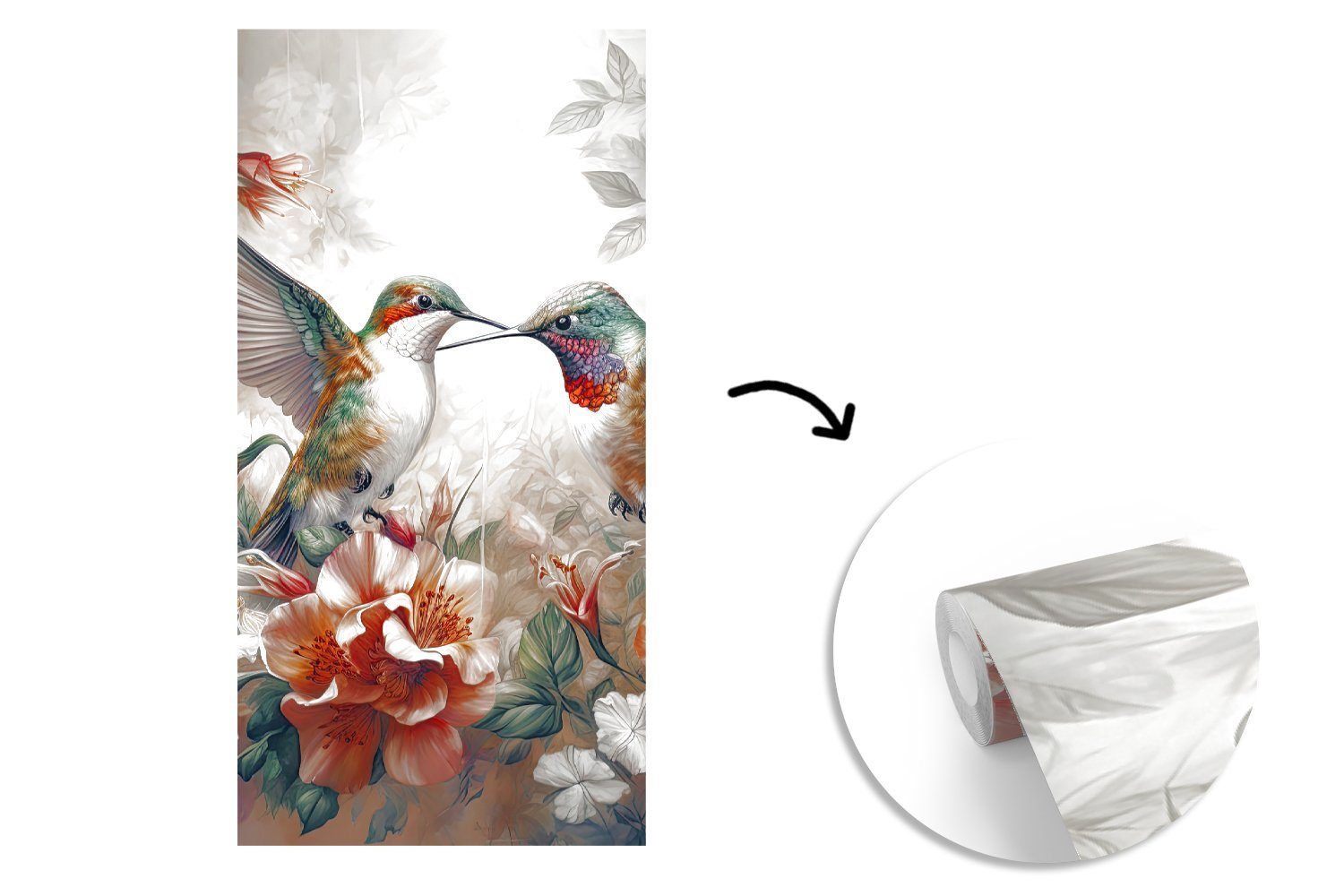 MuchoWow Fototapete Kolibri - Vögel (2 Matt, Blumen Wohnzimmer St), bedruckt, - - Vliestapete Fototapete Natur, Schlafzimmer Küche, für