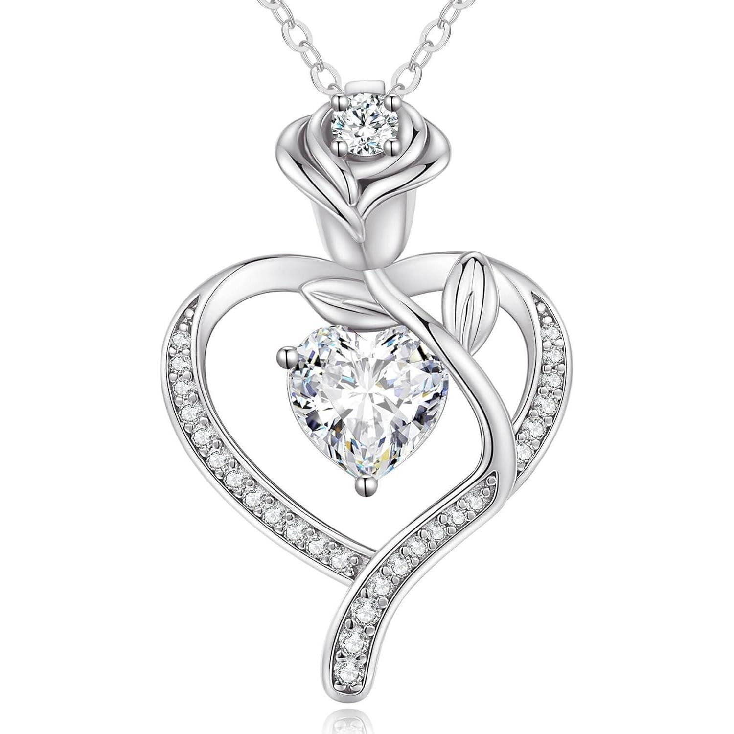 Kette mit Anhänger Halskette Damen Rosegold Herz Silber 925 Geburtsstein Silber-04-Apr
