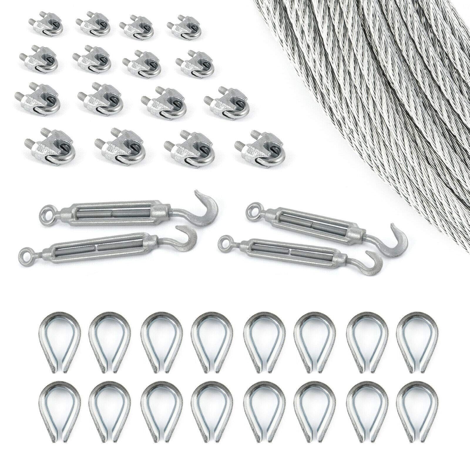 DQ-PP Drahtseil DQ-PP Stahlseil SET 5m, 3-5mm, 6x7, Klemmen, Kauschen, Schrauben