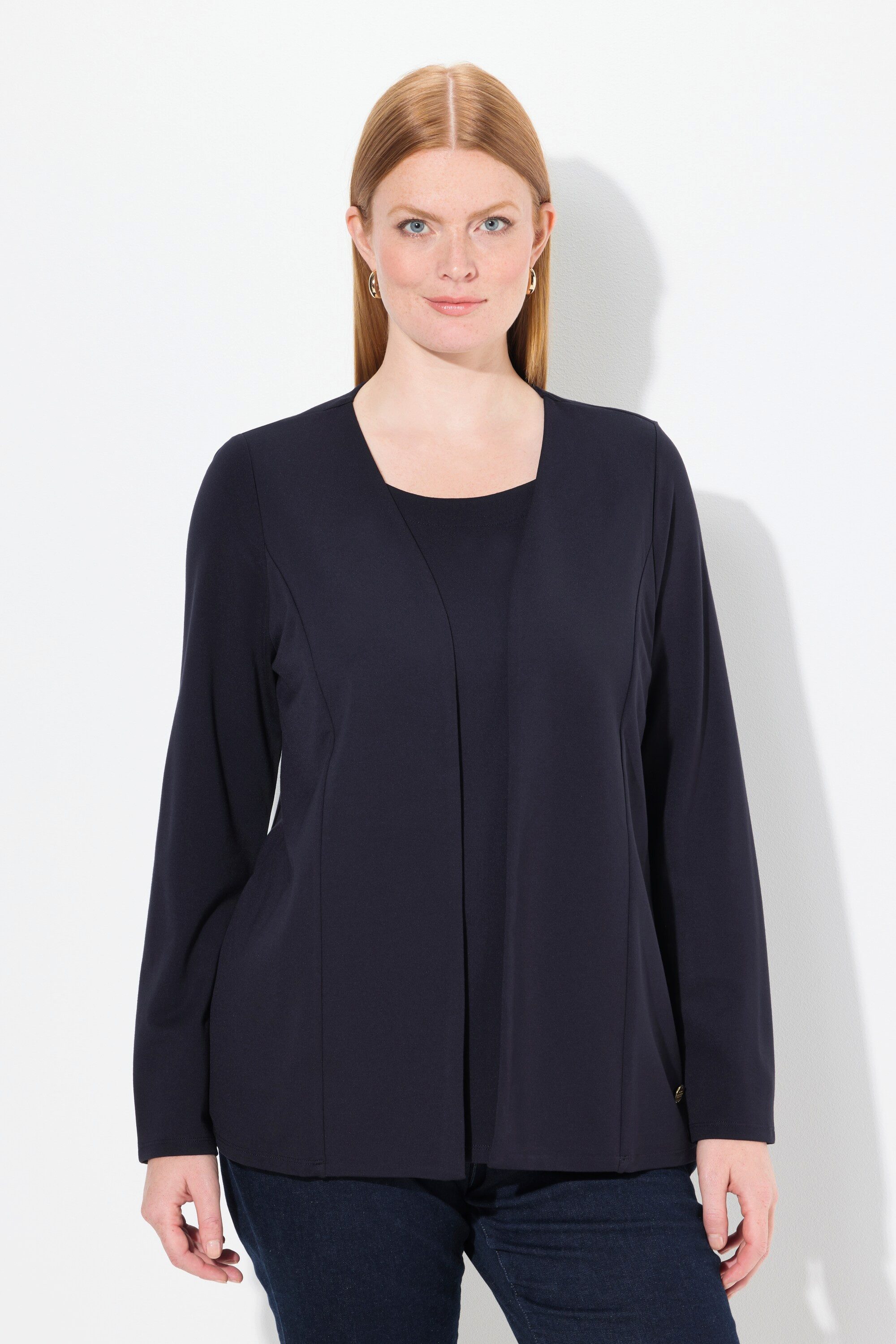 Ulla Popken Sweatjacke 2-in-1-Sweatjacke Rundhals Teilungsnähte günstig online kaufen