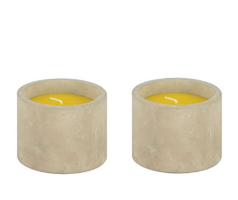 Linoows Windlicht Zwei Zitronella Kerzen in Beton Töpfchen (2x), 2 Duft  Partylichter Kerzentöpfe Mückenschreck
