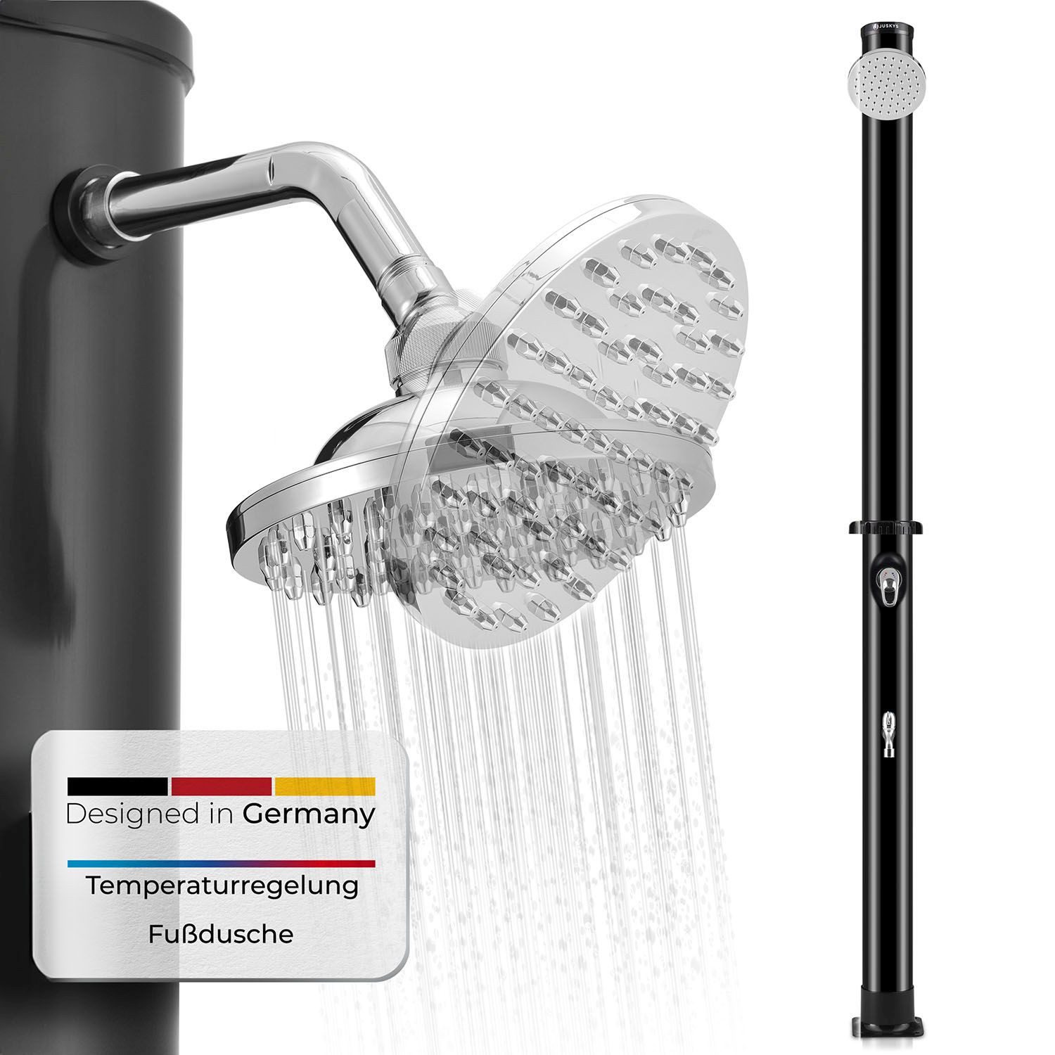 Juskys Solardusche Victoria, 20 L, schwenkbarer Duschkopf, stufenlose bis 60 °C, plus Fußdusche