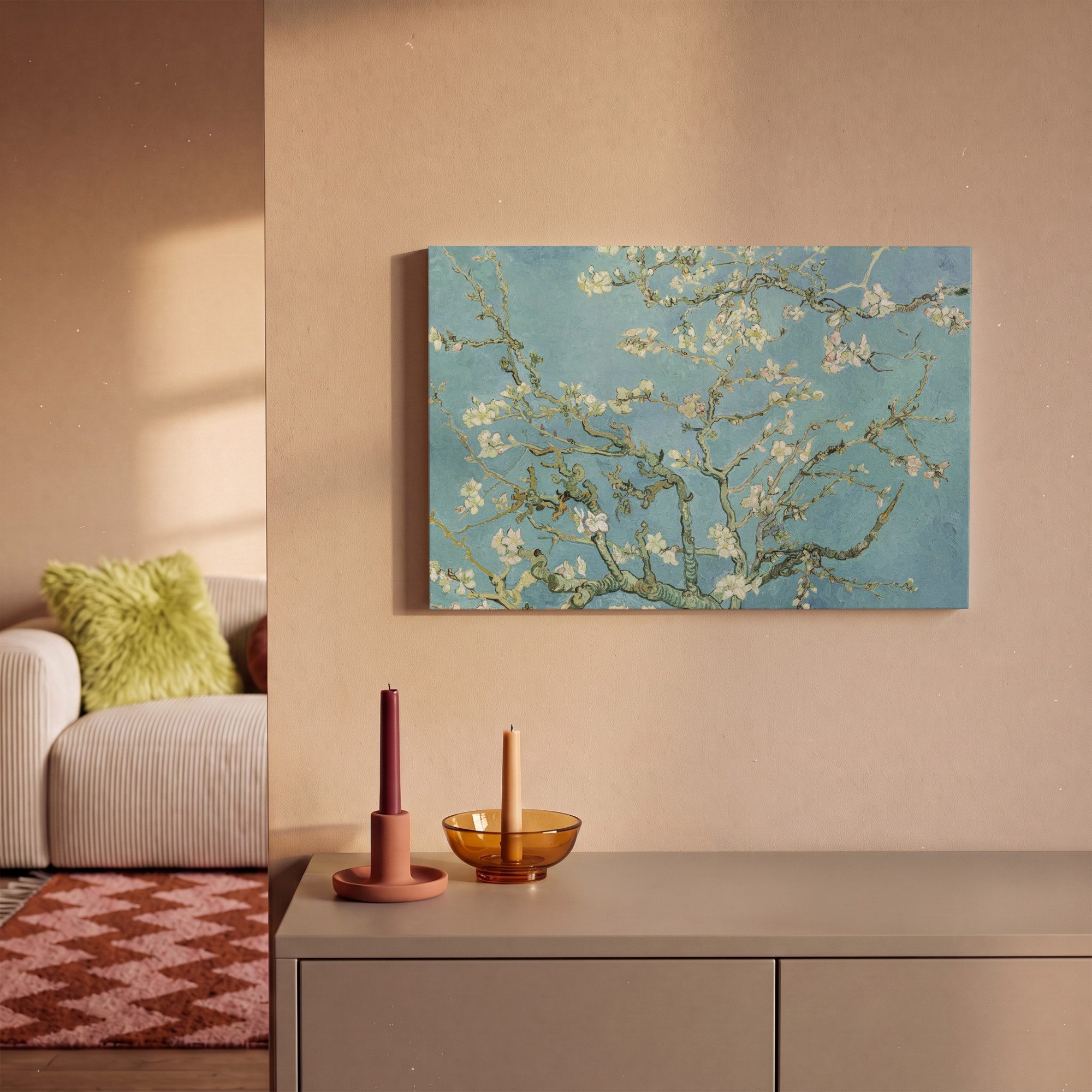 OneMillionCanvasses® Leinwandbild Van Gogh - Mandelblüte - Alte Meister - Kunst - Vintage, Fotodruck (1 St), Wandbild, Deko Schlafzimmer Wohnzimmer Flur 20x20 c – Bild 2 von 5