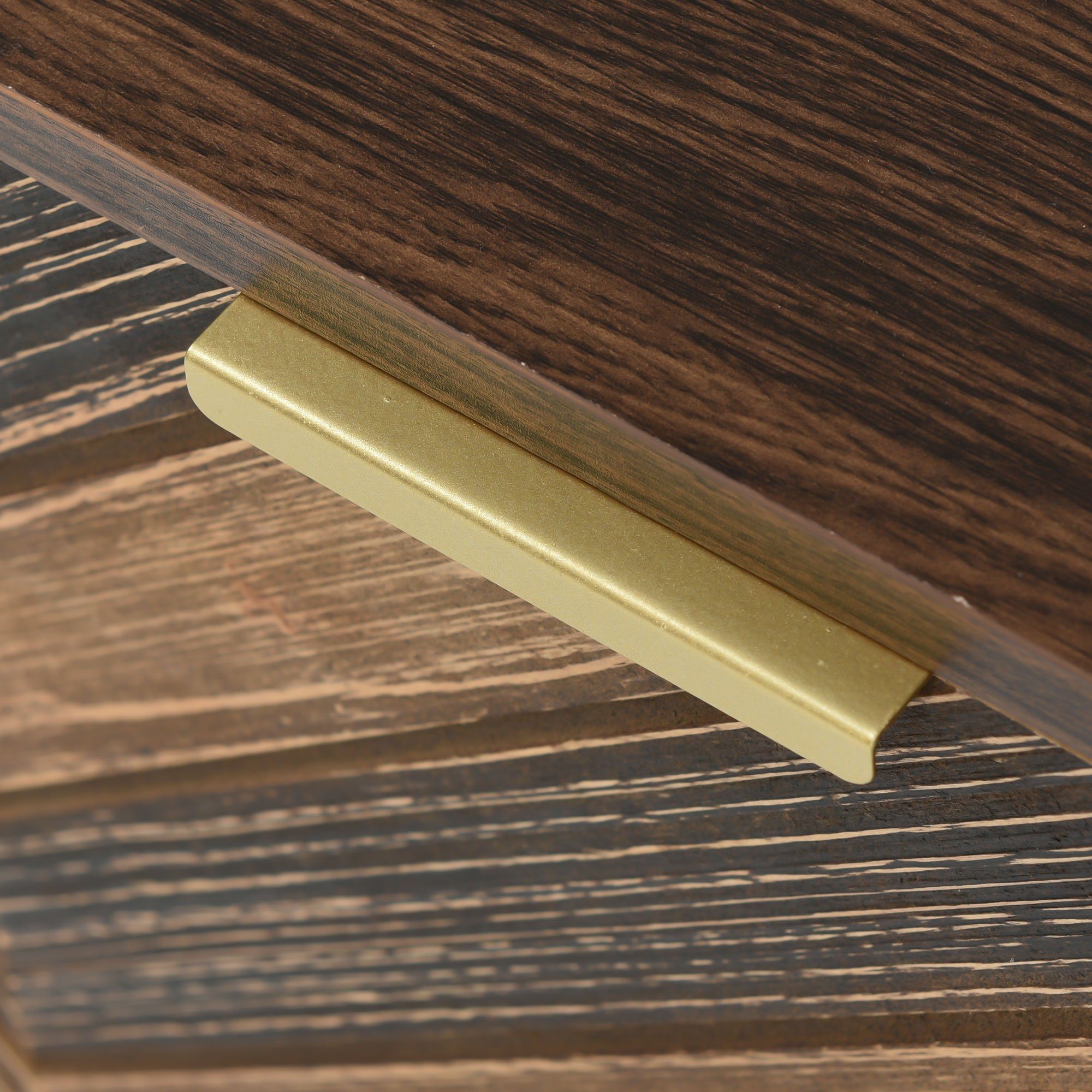 Merax Lowboard mit Fischgrätenmuster Dekor und Eisenfüße, TV-Schrank mit magnetischen Türen,Fernsehtisch,B/H/T: 160/48/38cm – Bild 5 von 5