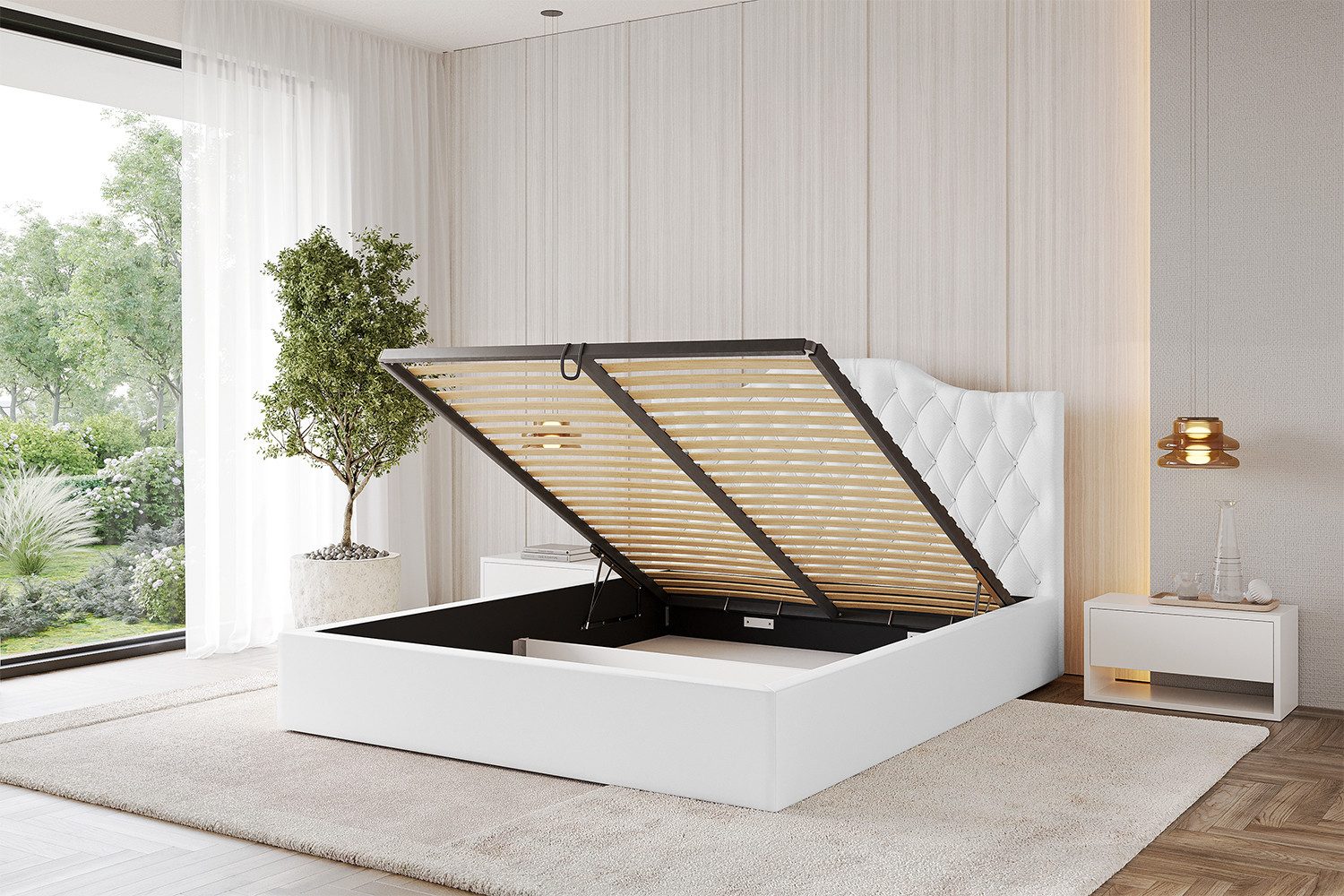 ALTDECOR Polsterbett FALIO (Polsterbett mit Bettkasten und Lattenrost, Boxbett ohne Matratze), Doppelbett mit Stauraum, Bett mit Kopfteil