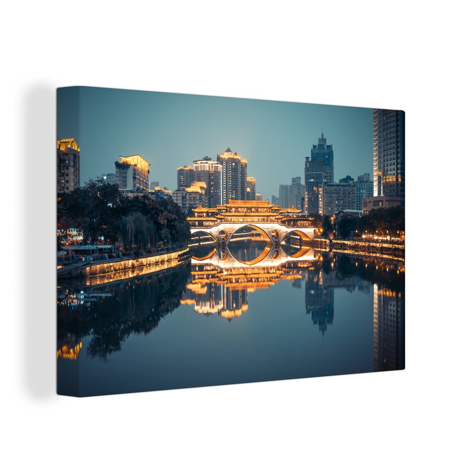 Leinwandbilder, Nacht, cm Aufhängefertig, Leinwandbild 30x20 (1 bei Wanddeko, Wandbild Chengdu OneMillionCanvasses® Anshun-Brücke in St),