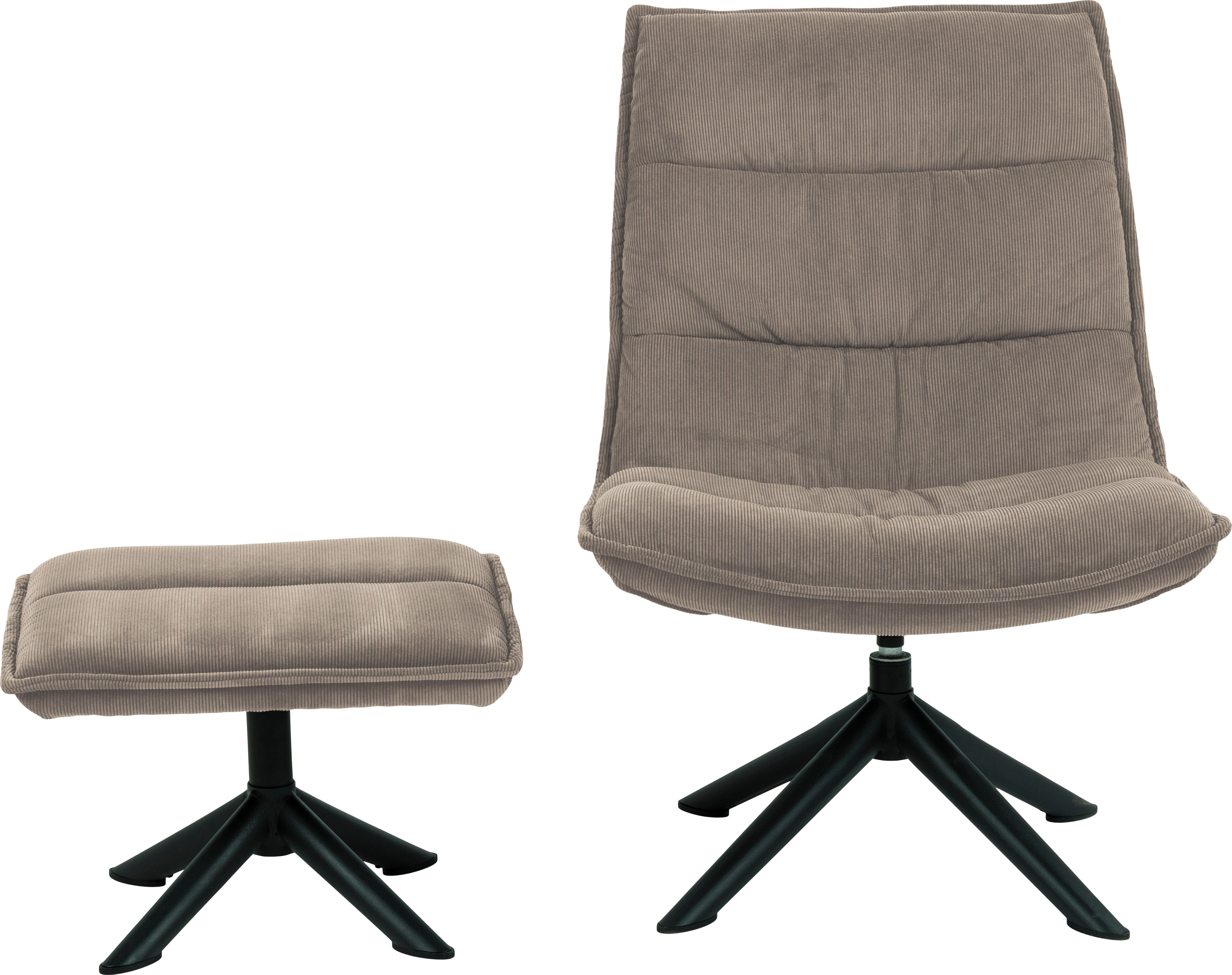 ACTONA GROUP Drehgelenk. beige Metallbeinen, Loungesessel horizontalen | Nähten beige und (2-St), Hocker, Berta Schwarze