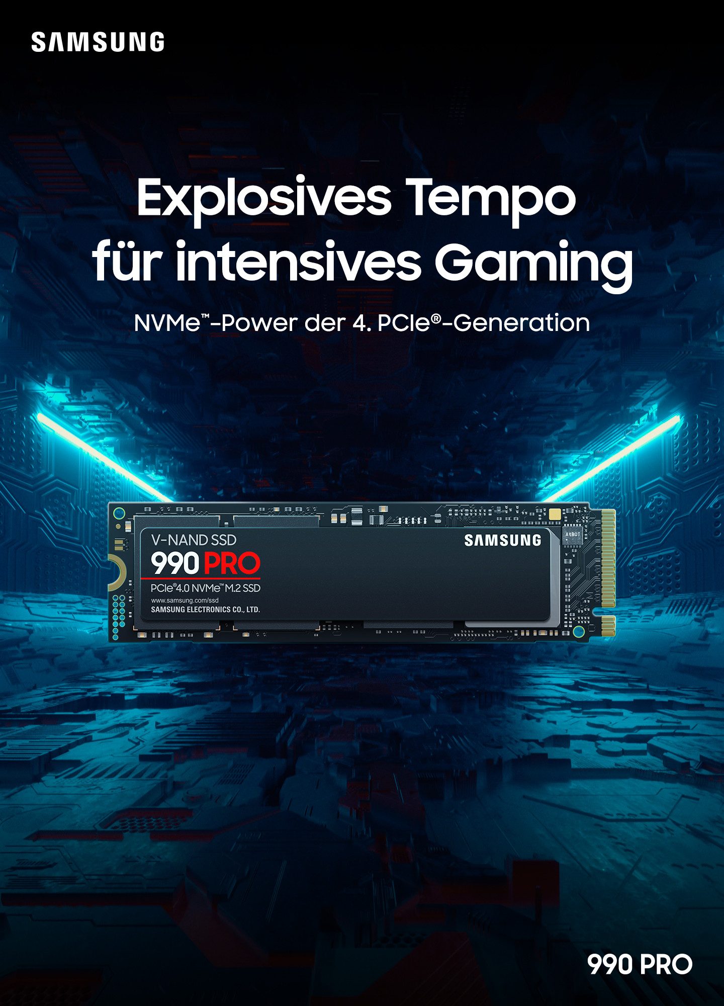 Samsung 990 PRO NVMe™ M.2 interne SSD (1 TB) 7450 MB/S Lesegeschwindigkeit, 6900 MB/S Schreibgeschwindigkeit