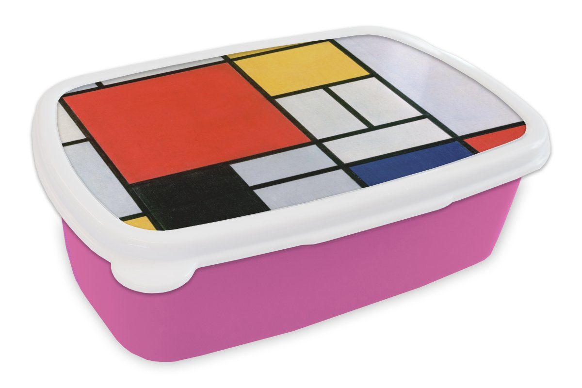 MuchoWow Lunchbox Kunst - Mondrian - Alte Meister, Kunststoff, (2-tlg), Brotbox für Erwachsene, Brotdose Kinder, Snackbox, Mädchen, Kunststoff rosa