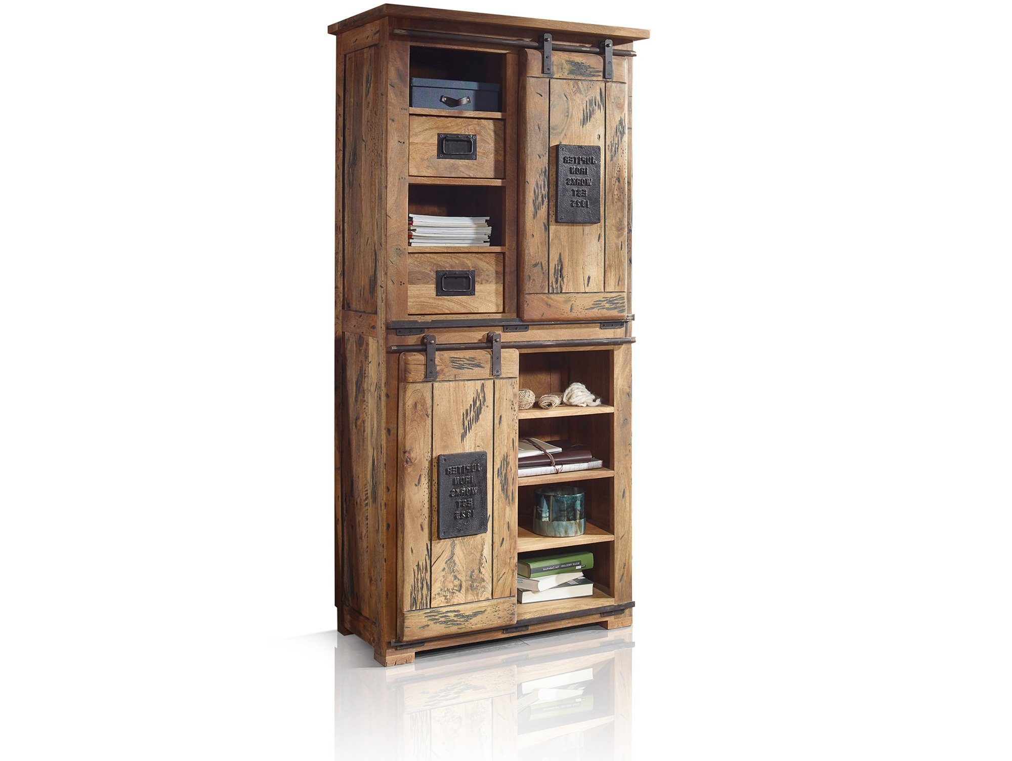 Moebel-Eins Highboard, BRISTOL Highboard III, Material Massivholz, Mango rustikal