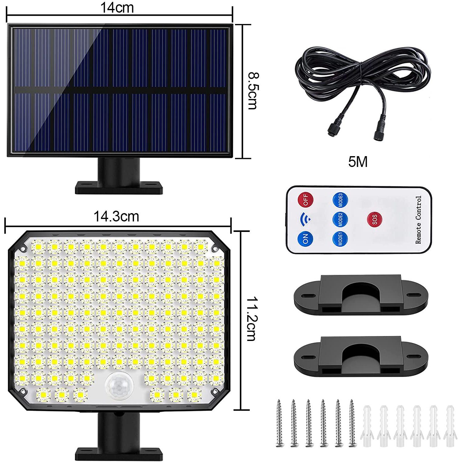 Hof, LEDs, für Fernbedienung Garage Rosnek LED Gartenleuchte Bewegungsmelder, Weiß, 118 Solar, 6000K Veranda Terrasse wasserdicht,